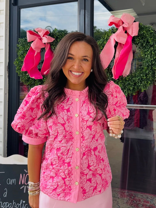 The Clara Pink Floral Jacquard Top