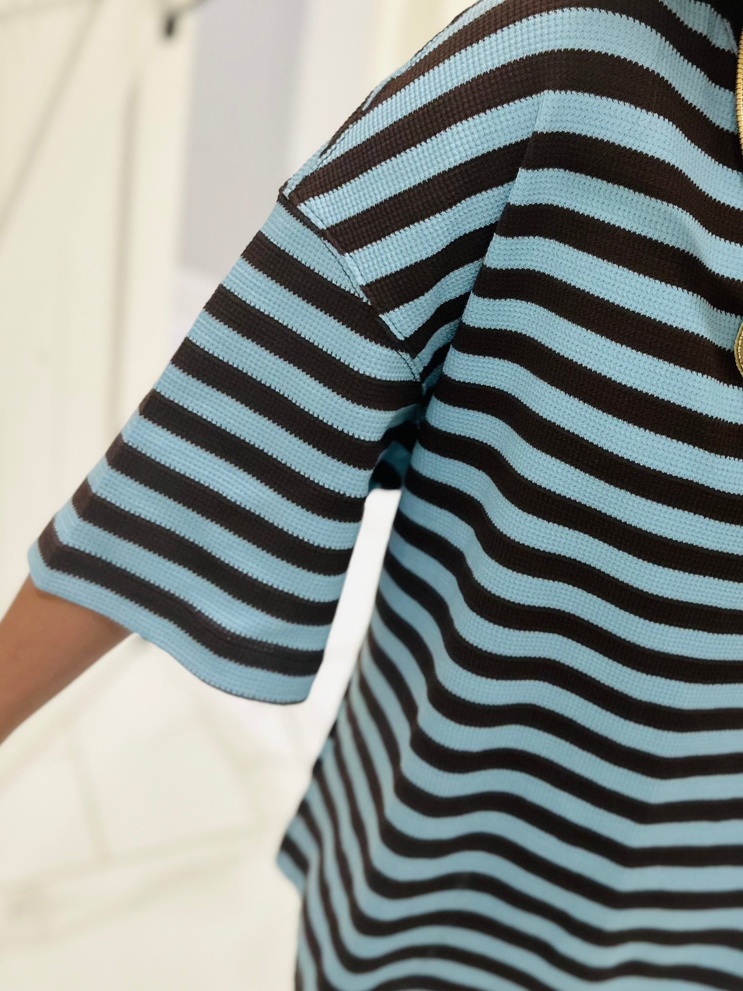 The Everly Blue + Brown Striped Knit Top