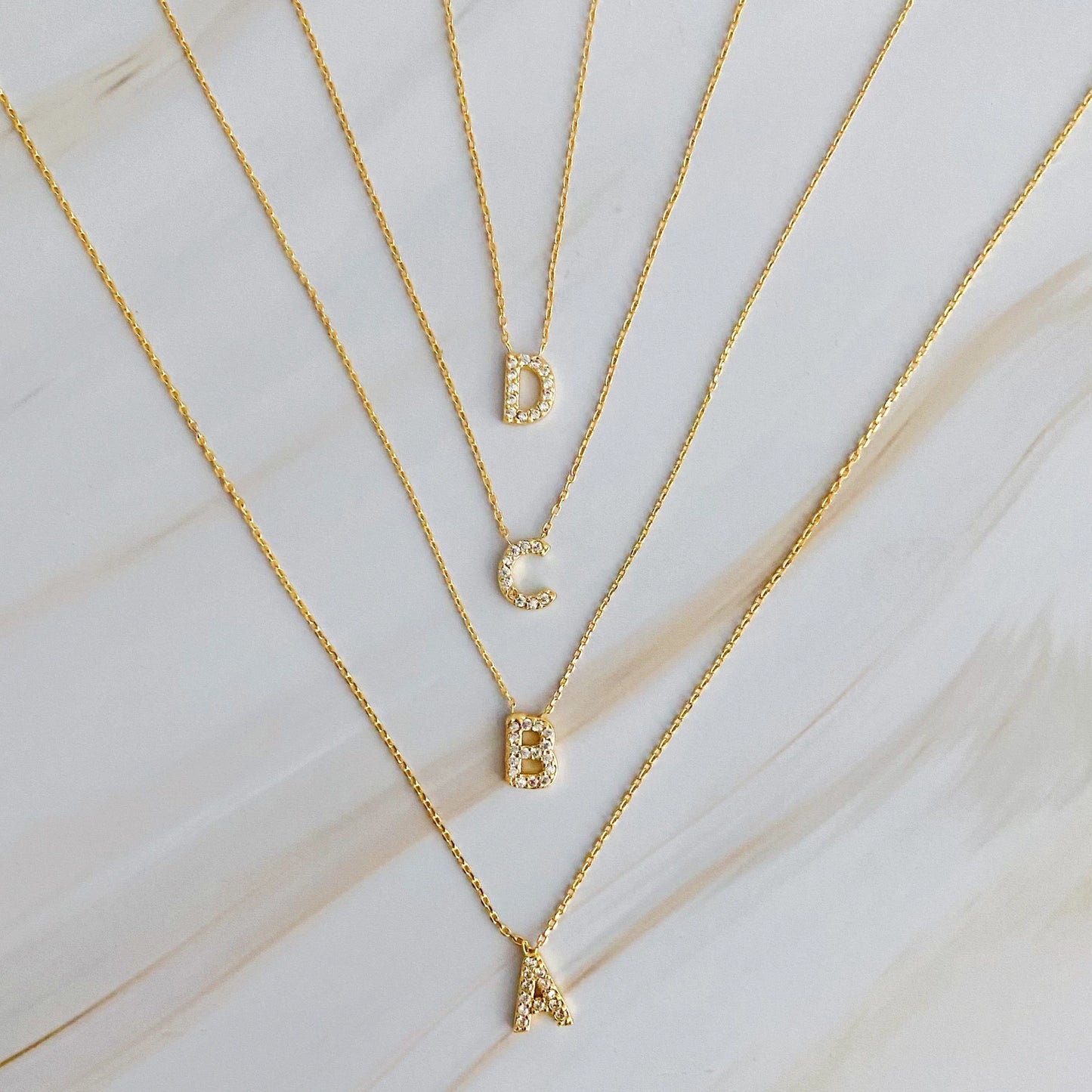 Gold Cubic Zirconia Initial Necklace