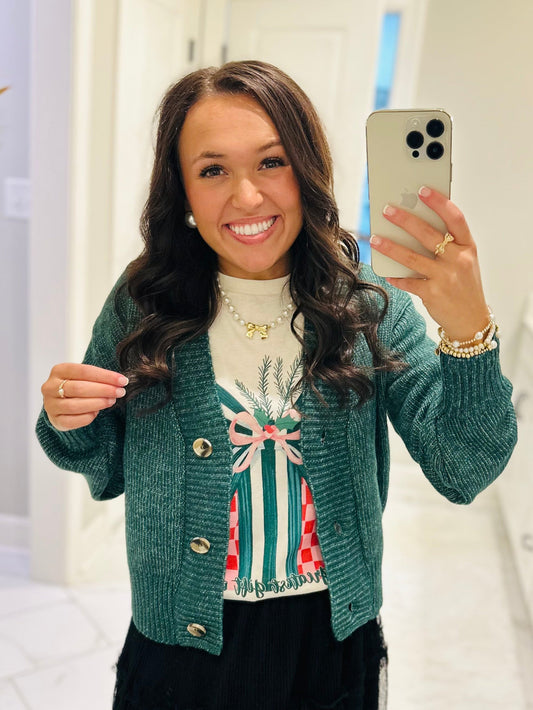 The Izzy Hunter Green Front Button Cardigan