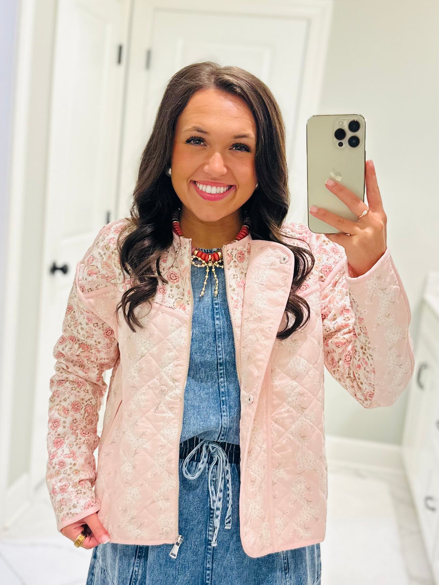 The Amelia Pink Floral Quilted Jacket