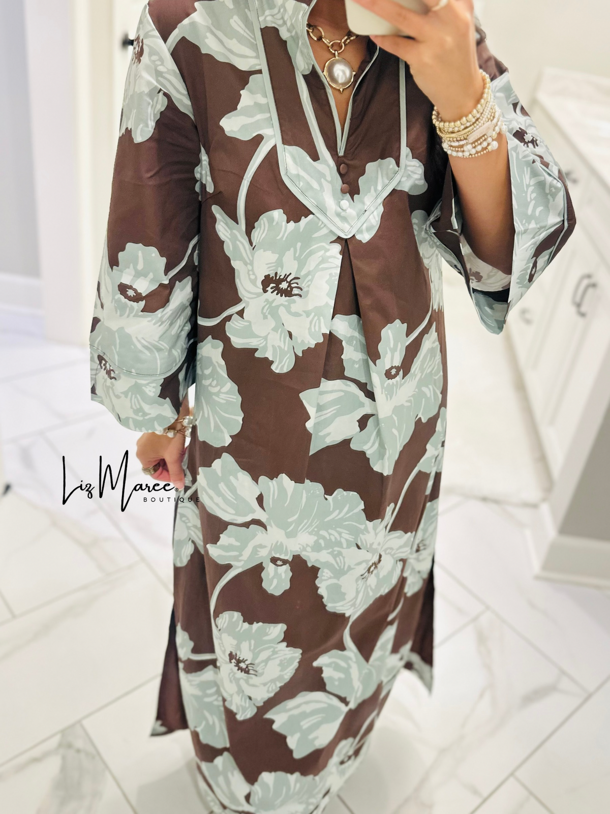 The Eleanor Chocolate Floral Caftan Maxi Dress