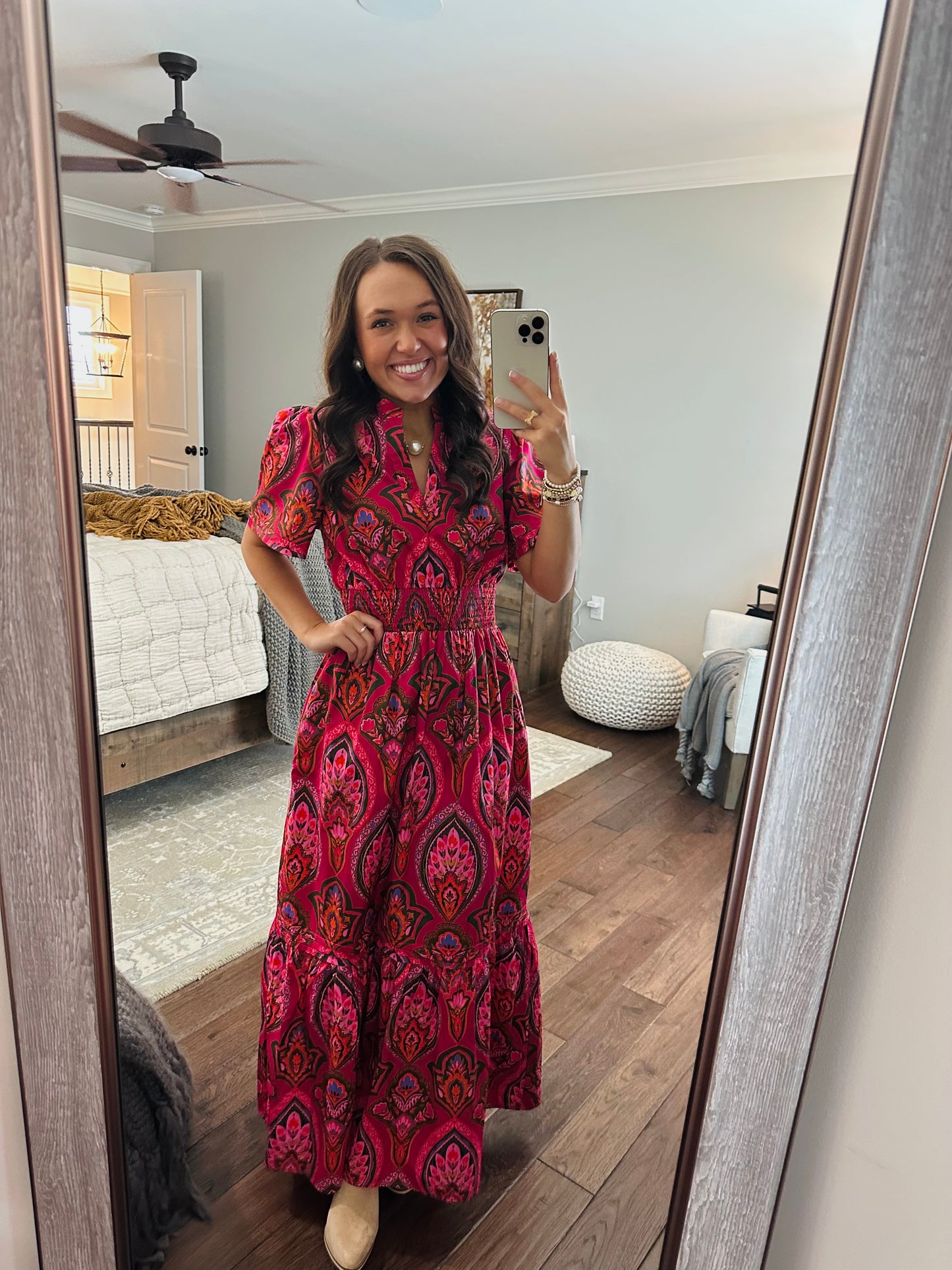 The Azura Berry Pink Floral Poplin Maxi Dress