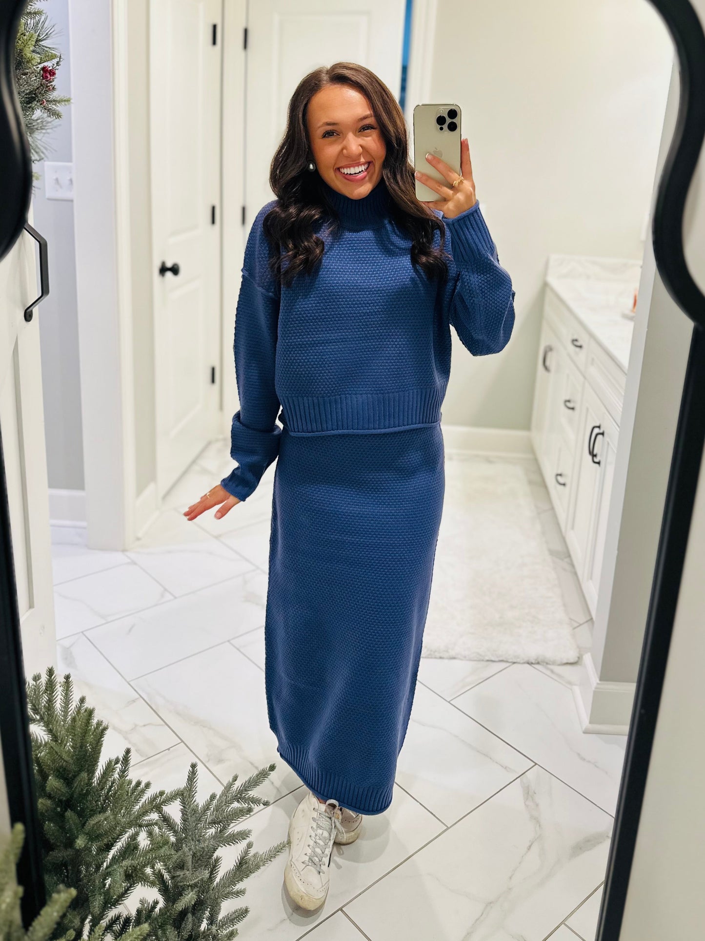 The Denver Dusty Blue Sweater & Skirt Set