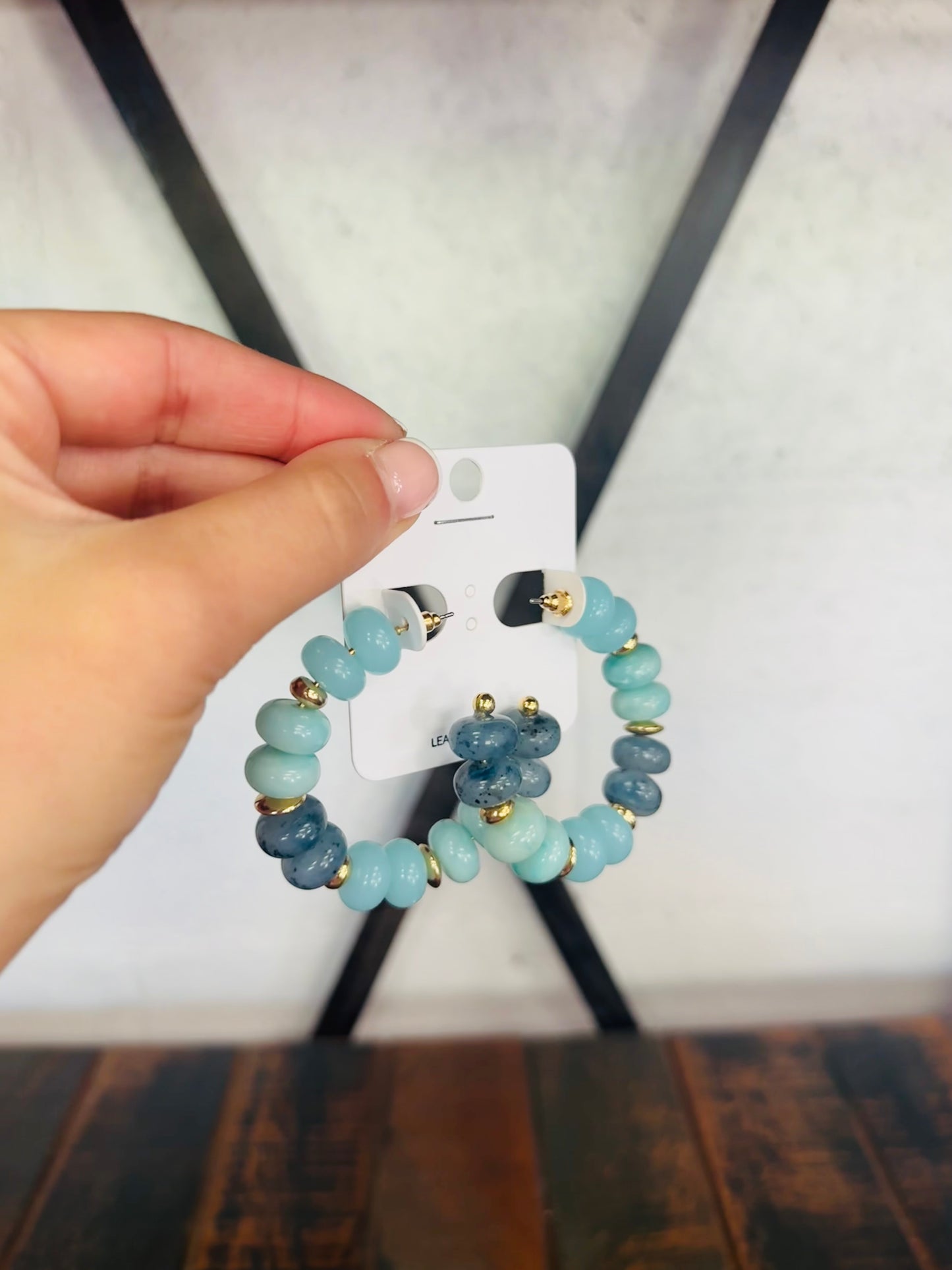 Lt. Turquoise Marble & CCB Beaded Hoop Earring