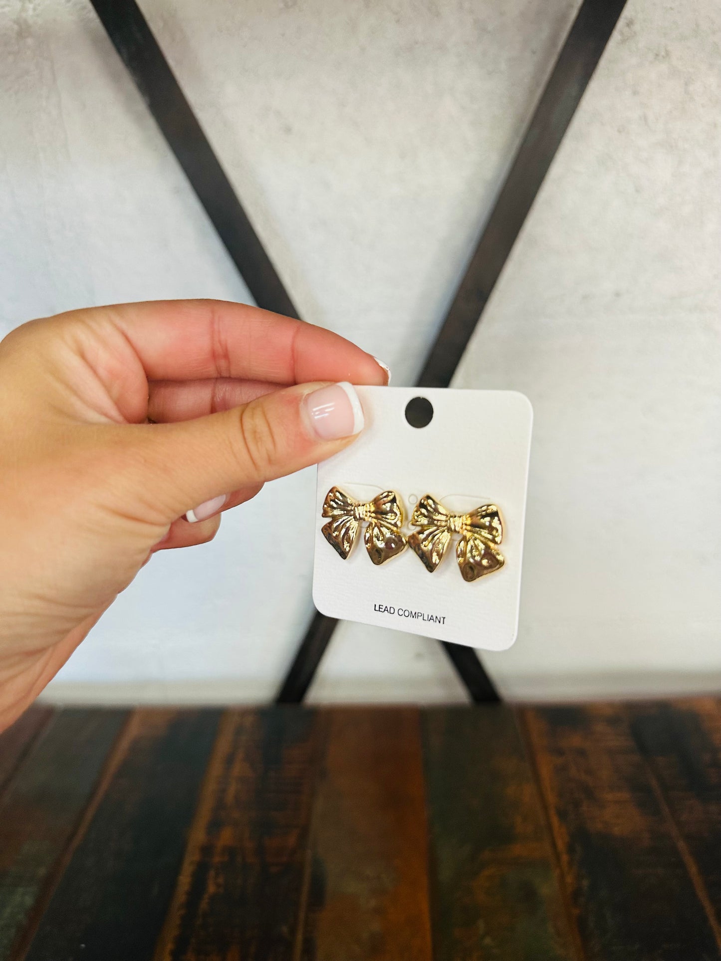 Gold Ribbon Bow Stud Earring