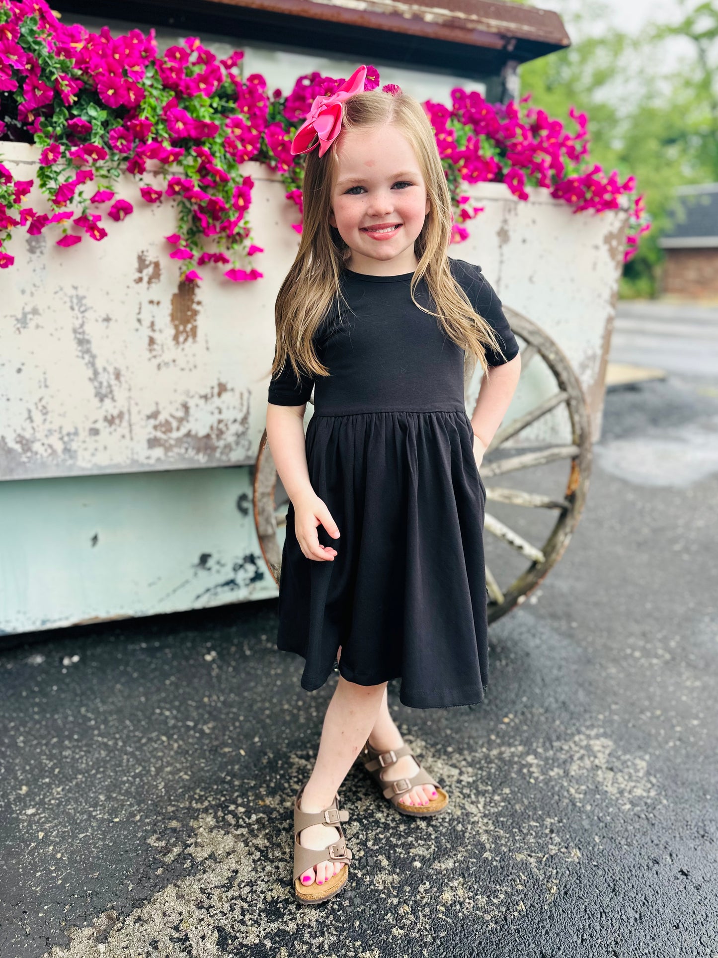 The Girls Black Bow Dress