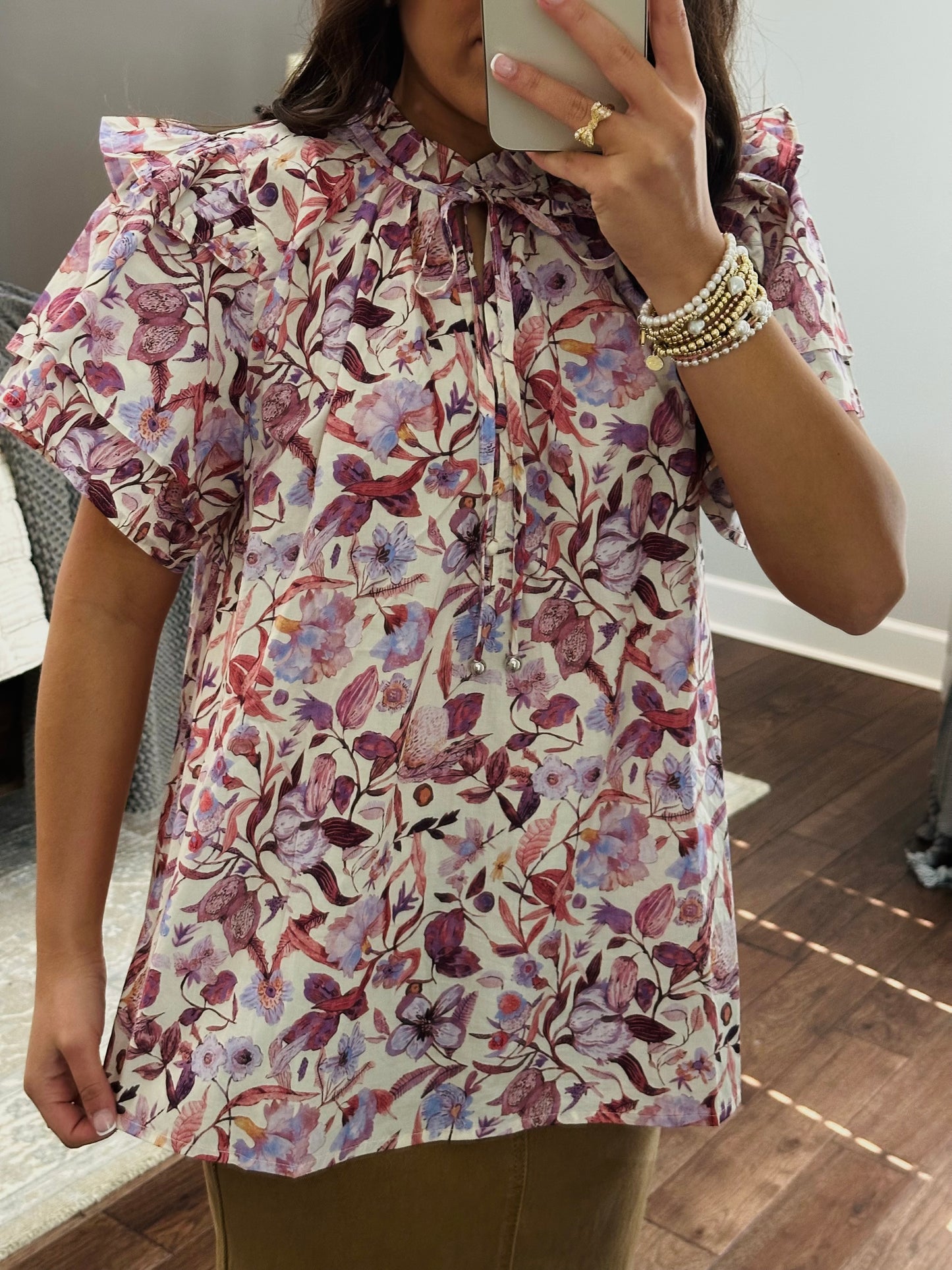 The Finley Floral Ruffle Sleeve Top