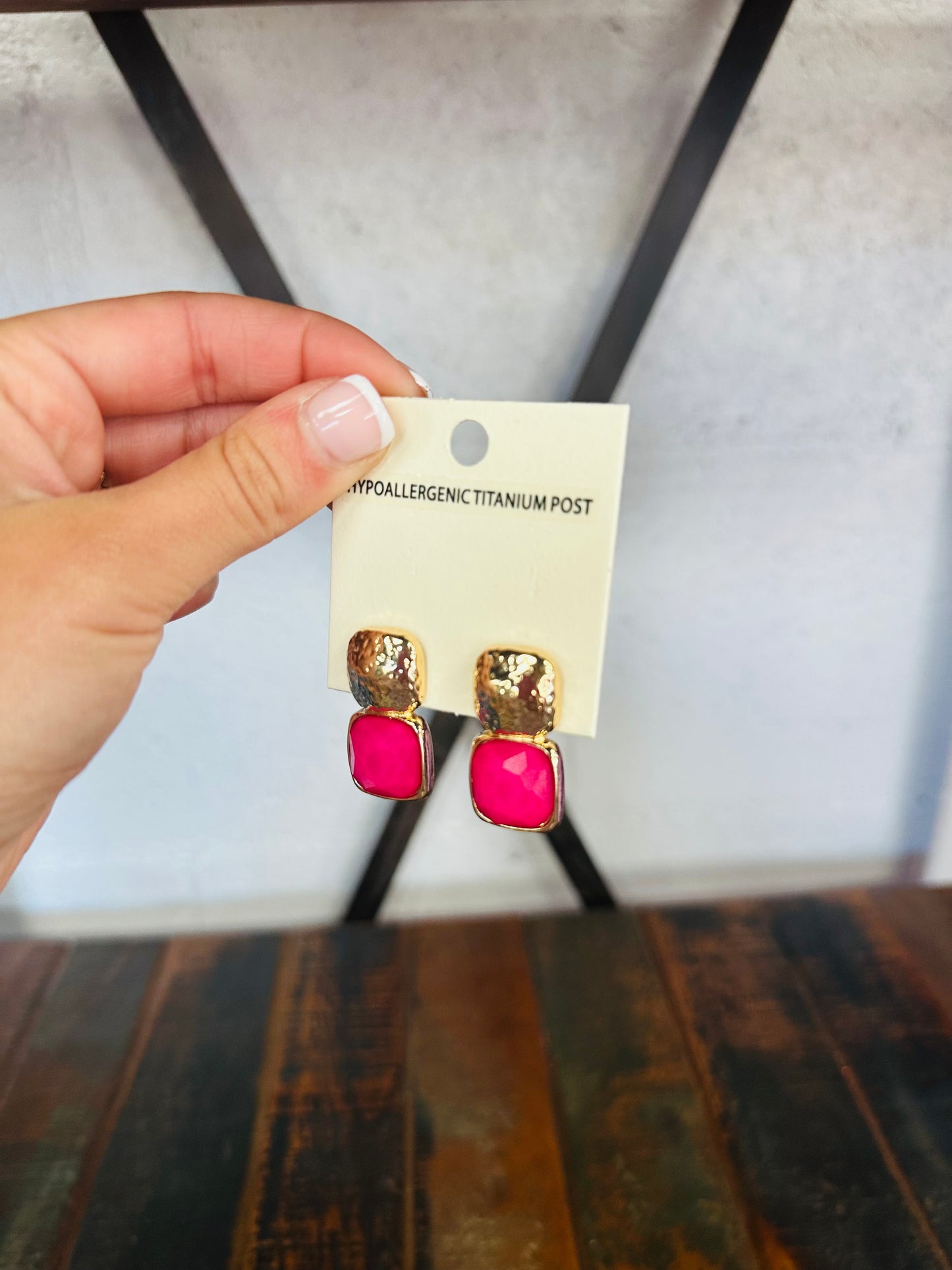 Fuchsia Square Stone Earring