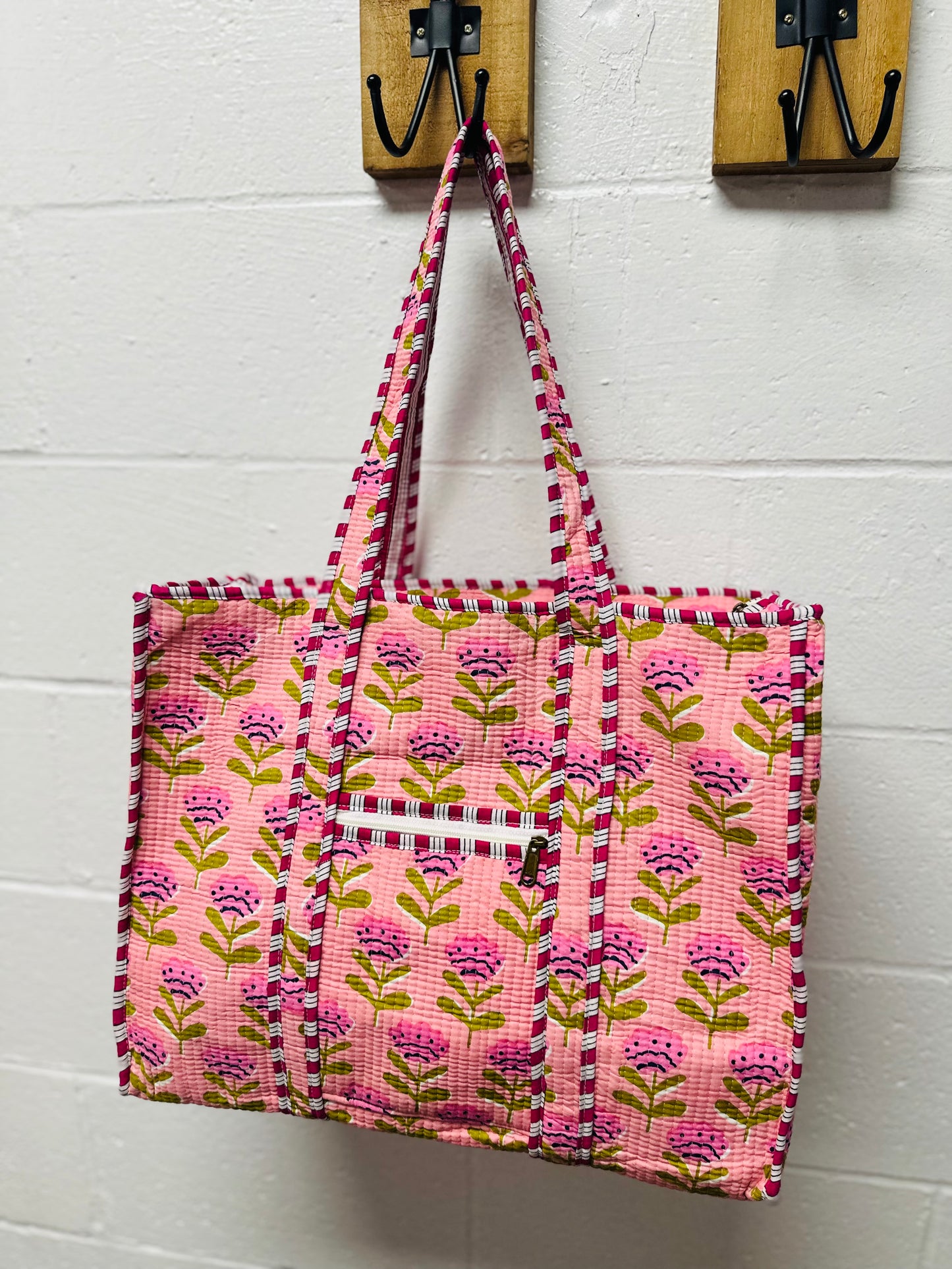 The Magenta & Green Floral Quilted Tote Bag