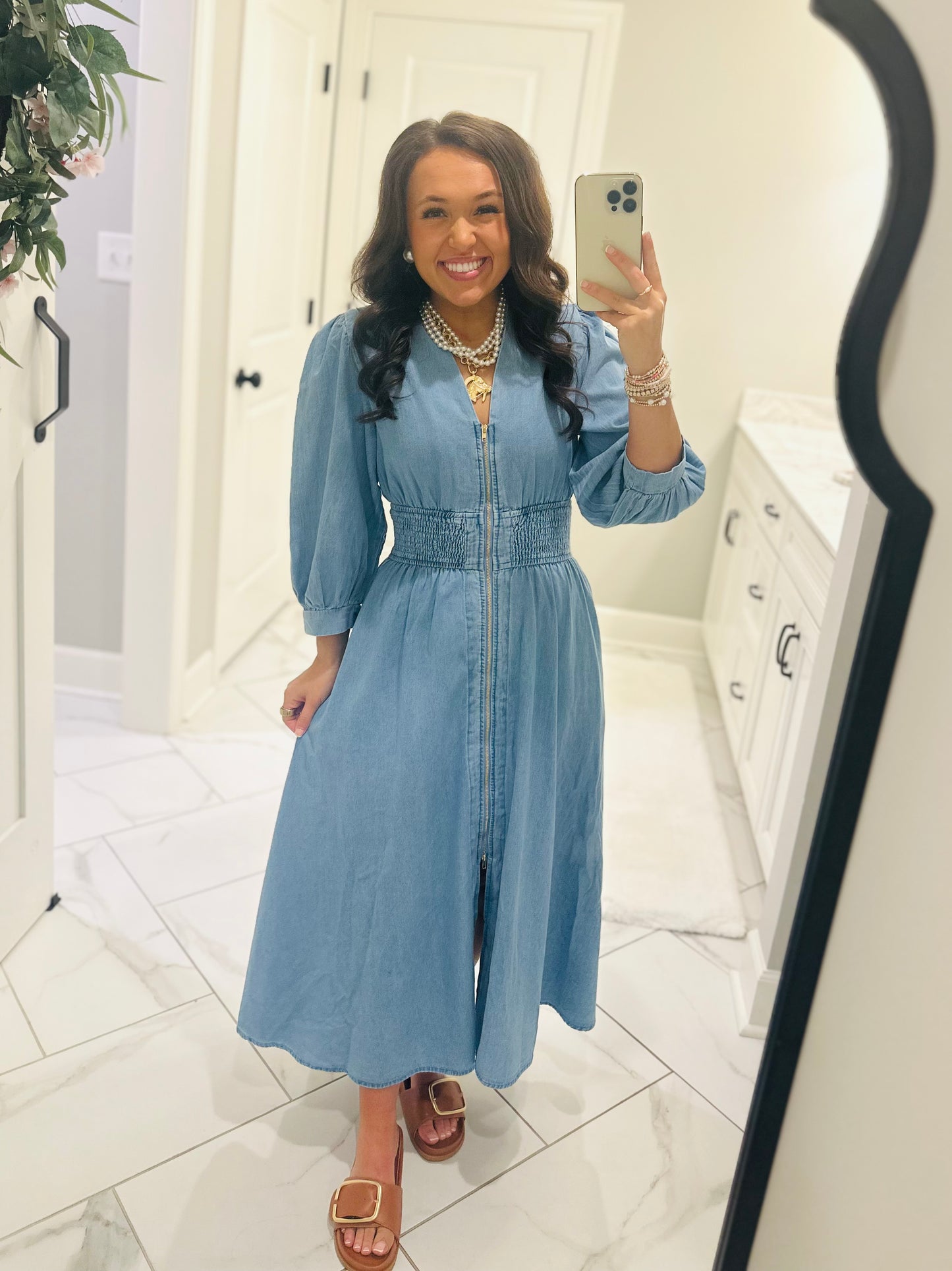 The Libby Denim Light Wash Midi Dress