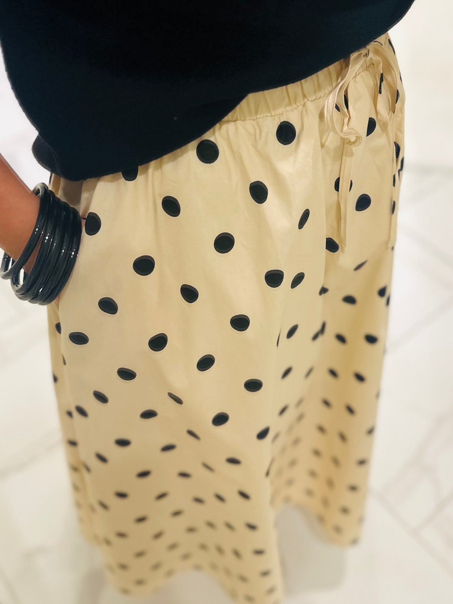 The Olivia Cream + Black Polka Dot Midi Skirt
