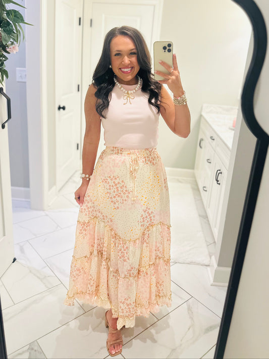 The Magnolia Floral Print Tiered Maxi Skirt