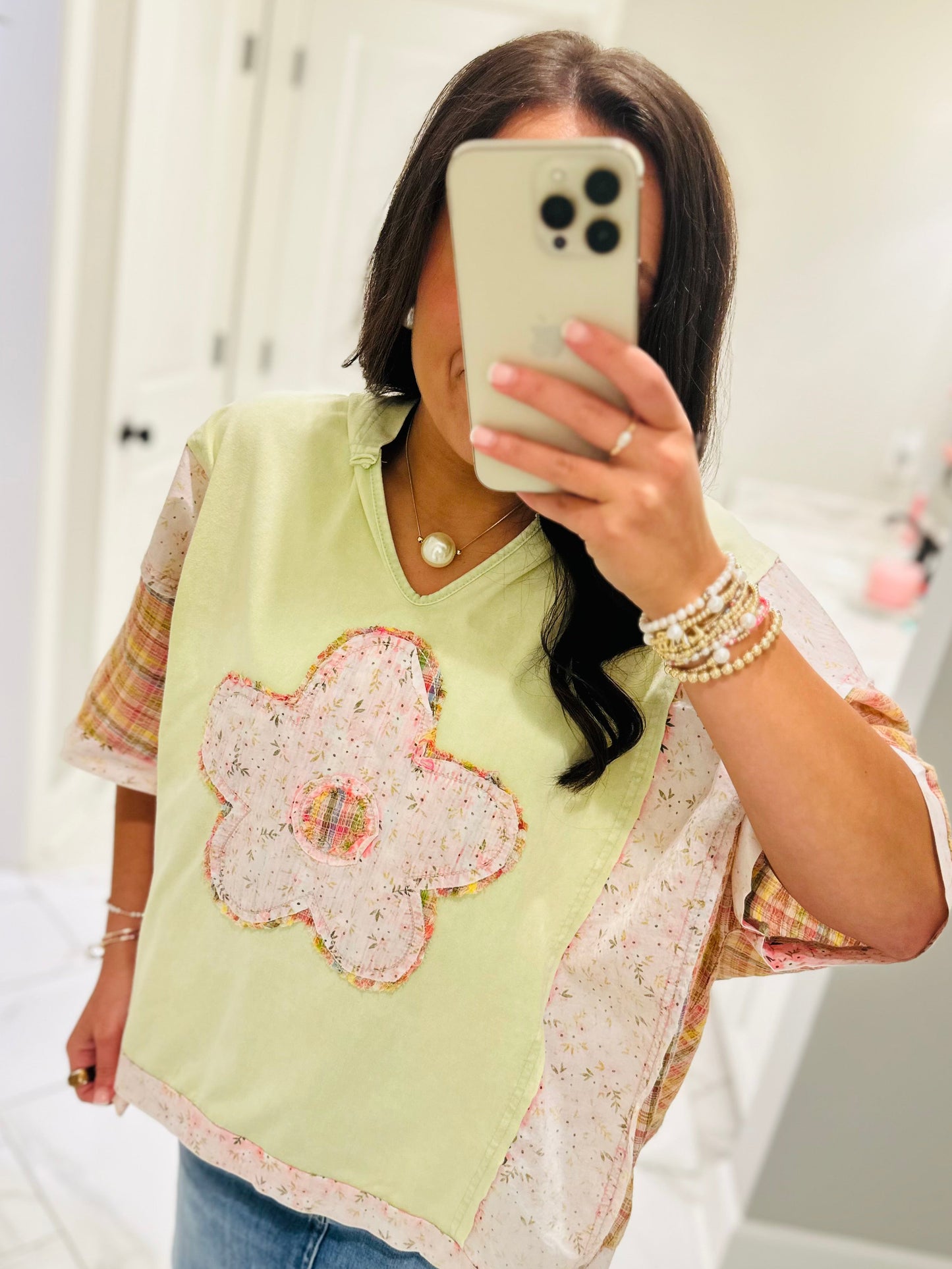 The Scarlett Lime Green Flower Patchwork Top