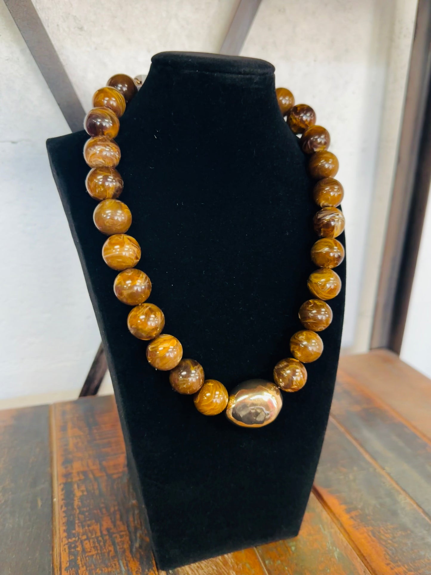 Brown Marble Beaded Necklace