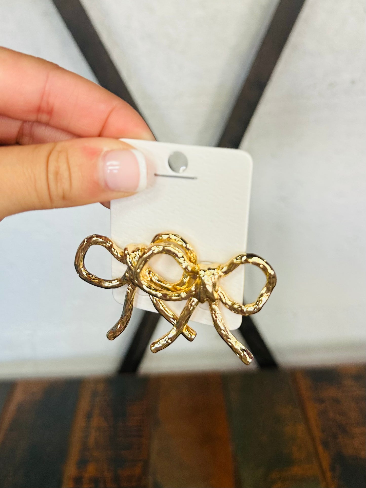 Gold Bow Textured Statement Earring