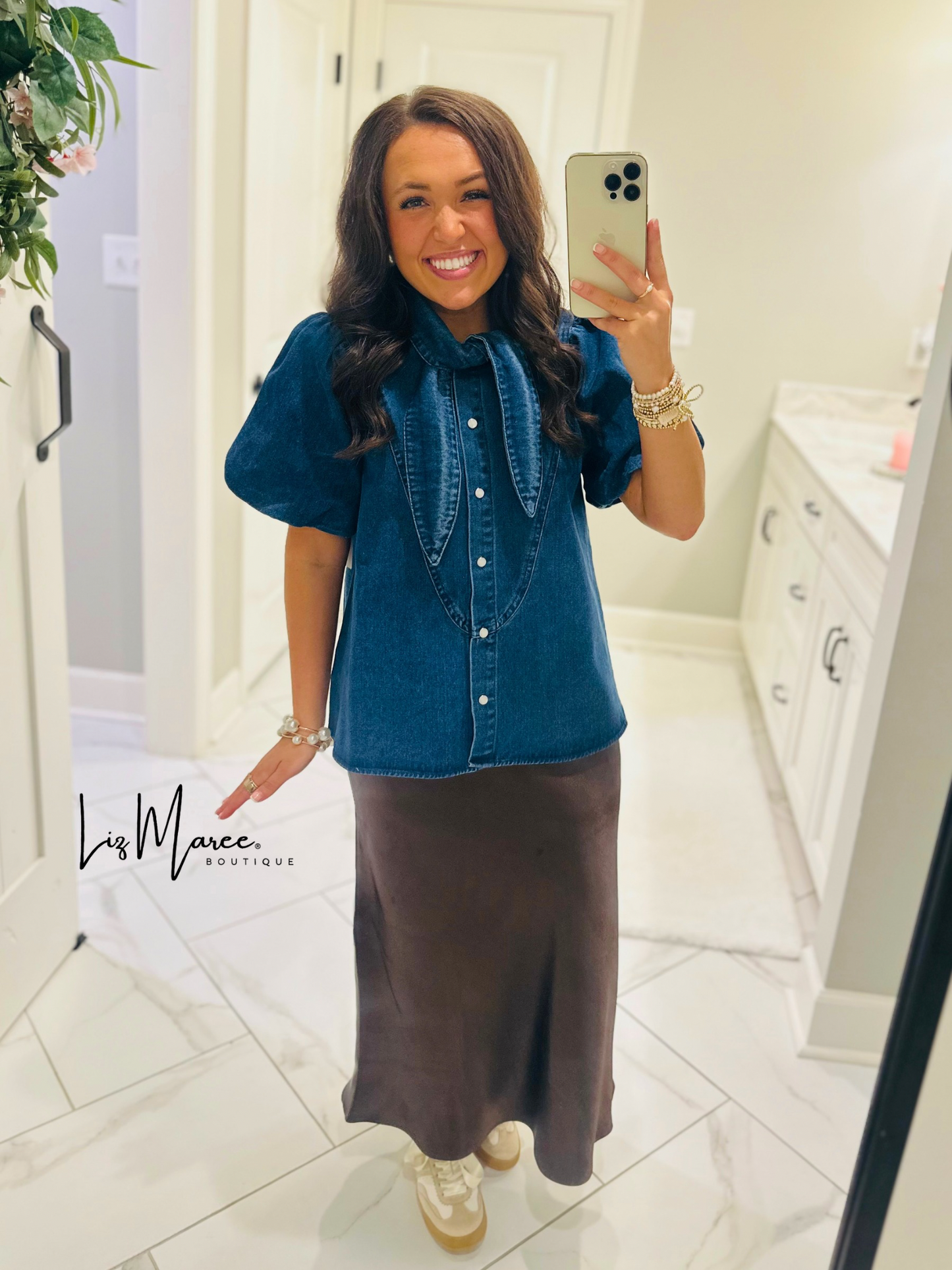 The Mabel Dark Denim Tie Top
