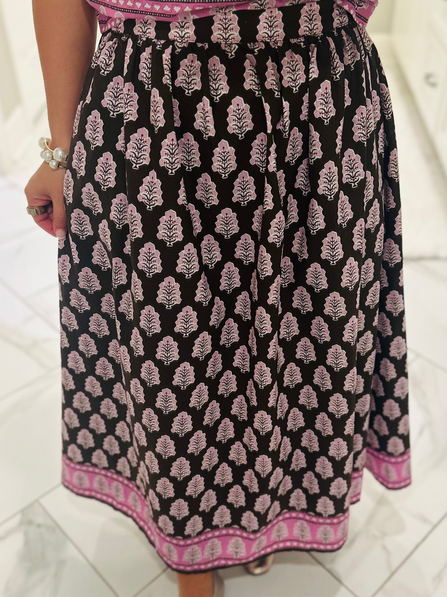 The Natalie Brown Floral Midi Skirt