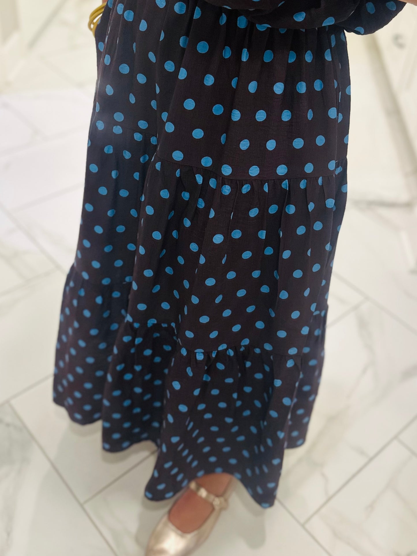 The Brinley Brown + Blue Polka Dot Top + Skirt Set