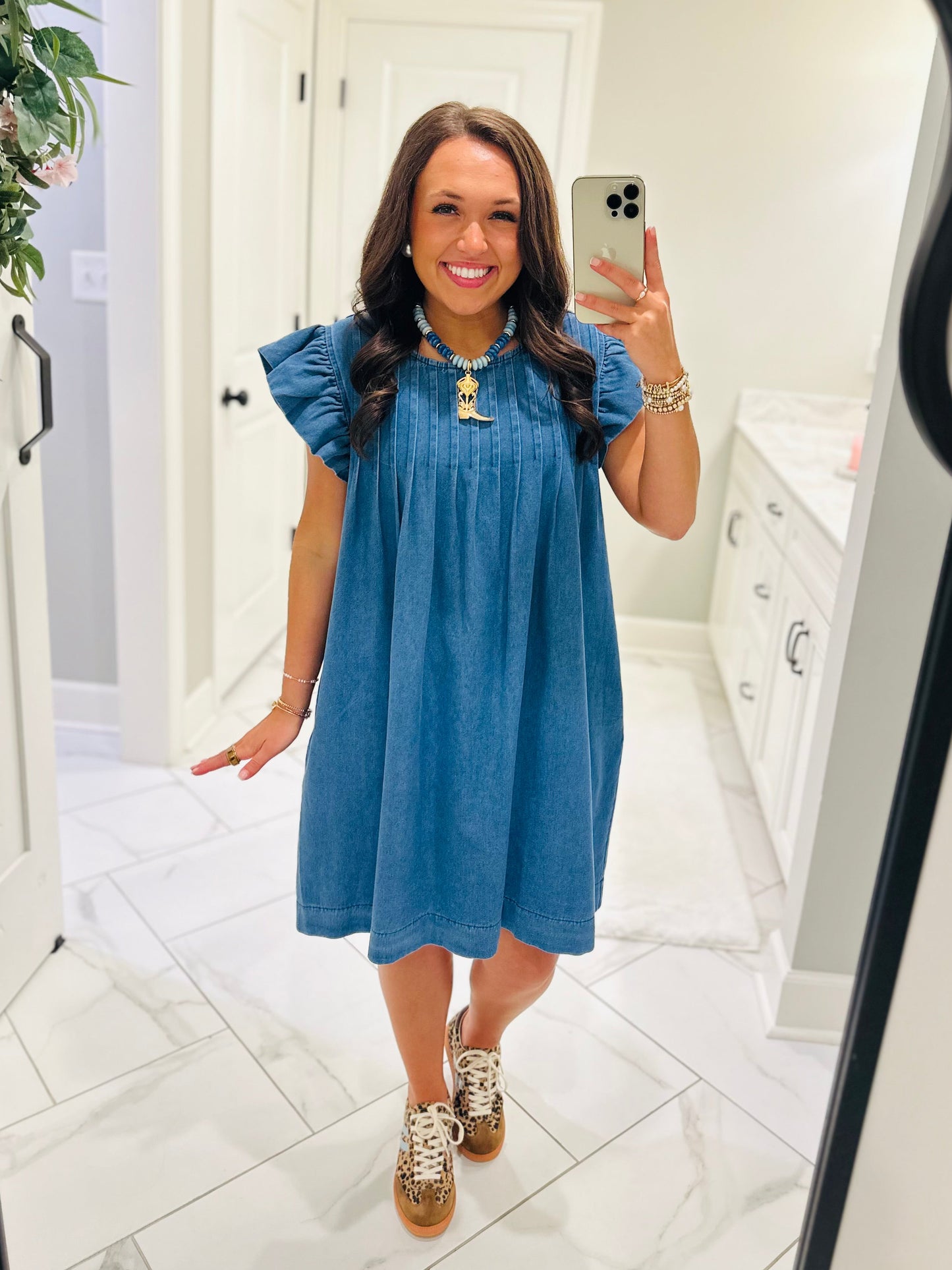 The Lucie Denim Pleated Dress