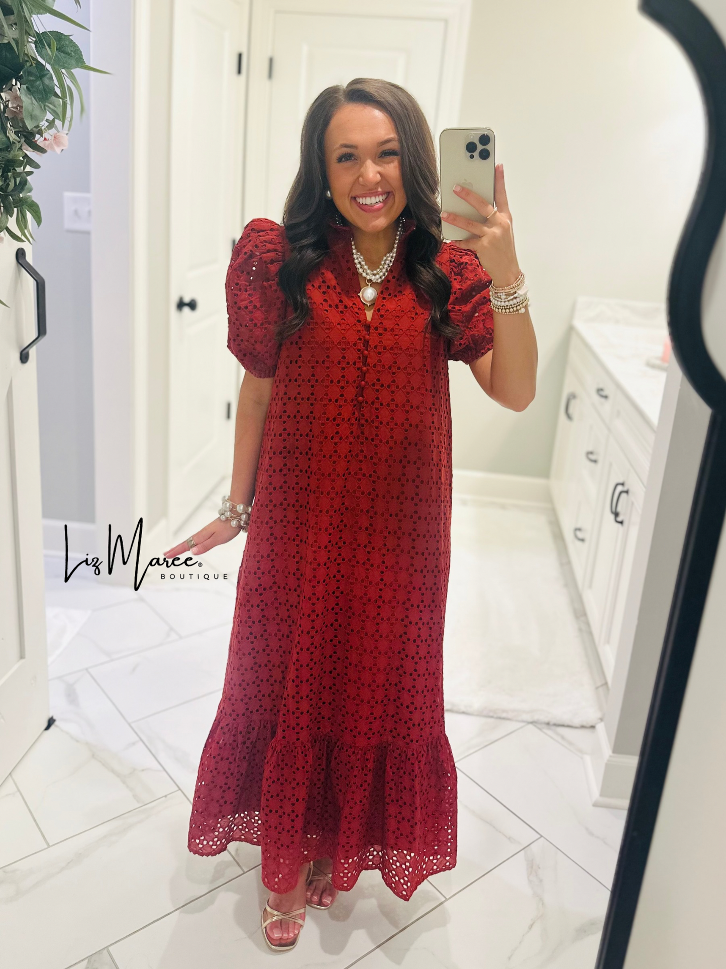The Liz Rust Eyelet Midi Dress