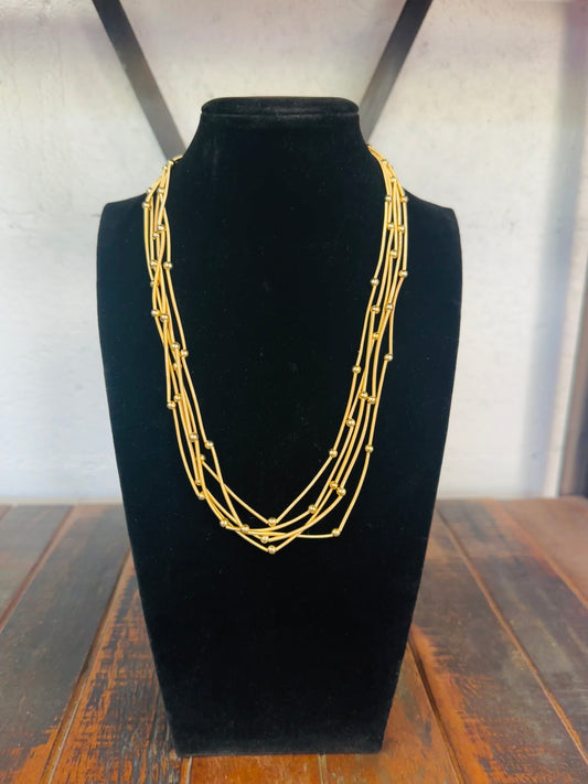 Gold 5 Strand Beaded Necklace