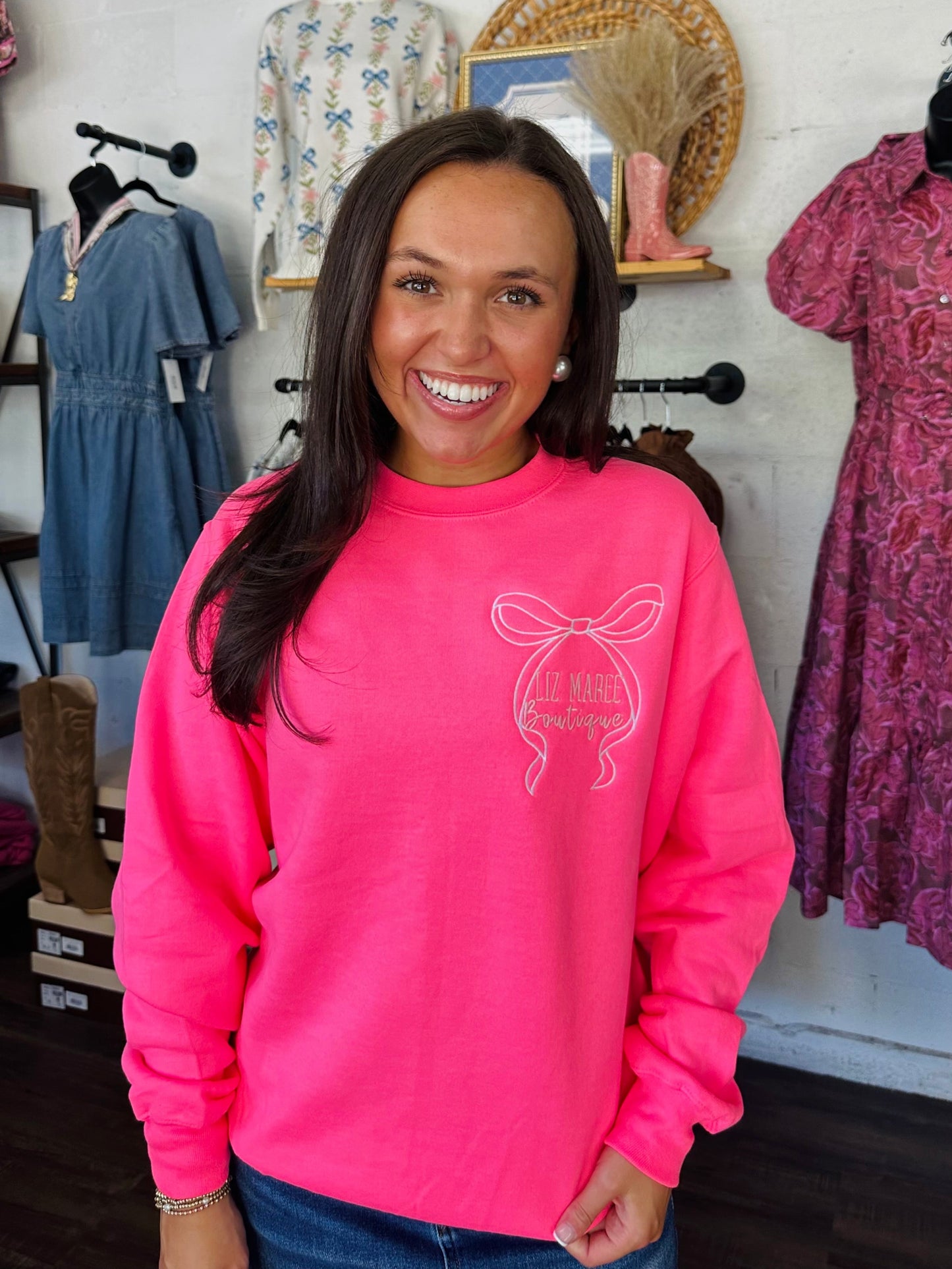 The Liz Maree Boutique Neon Pink Embroidered Sweatshirt
