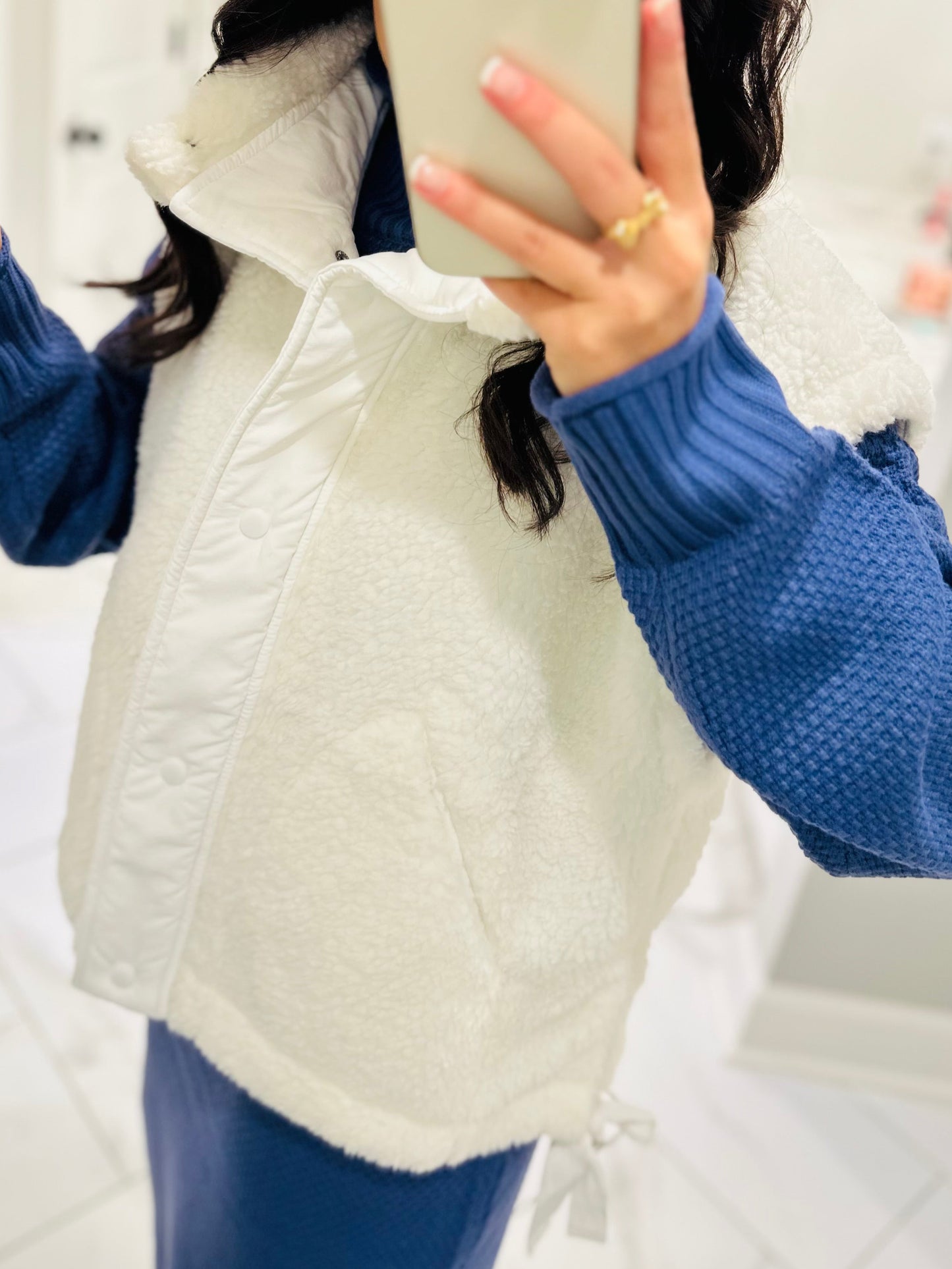 The Cozy White Sherpa Bow Detail Vest