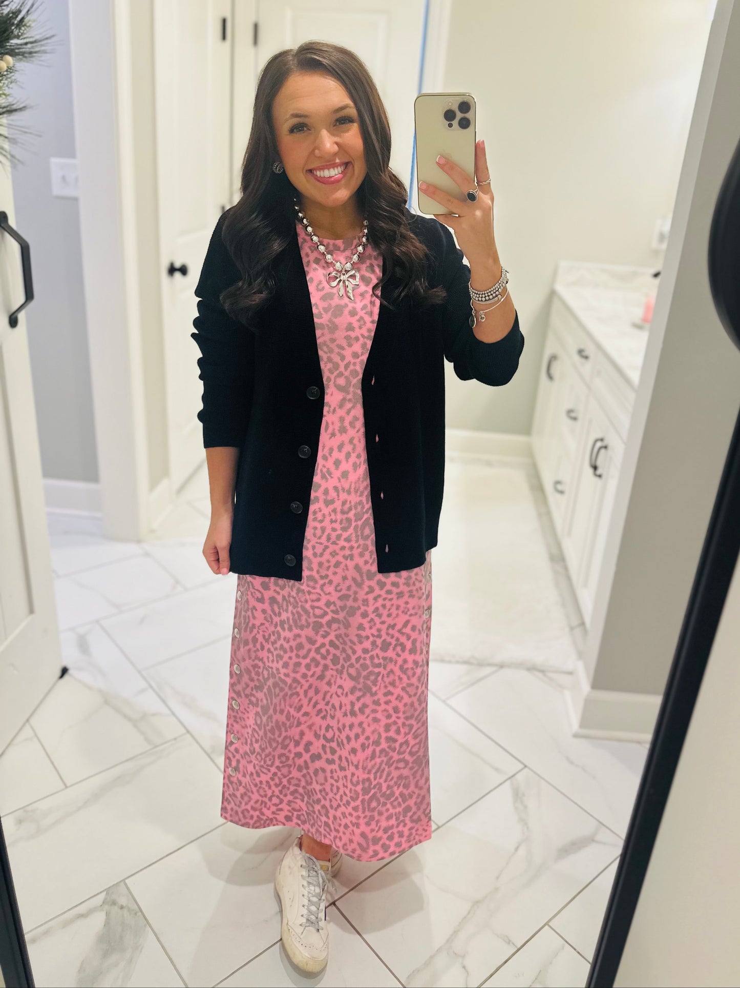 The Brooke Pink Leopard Midi Dress