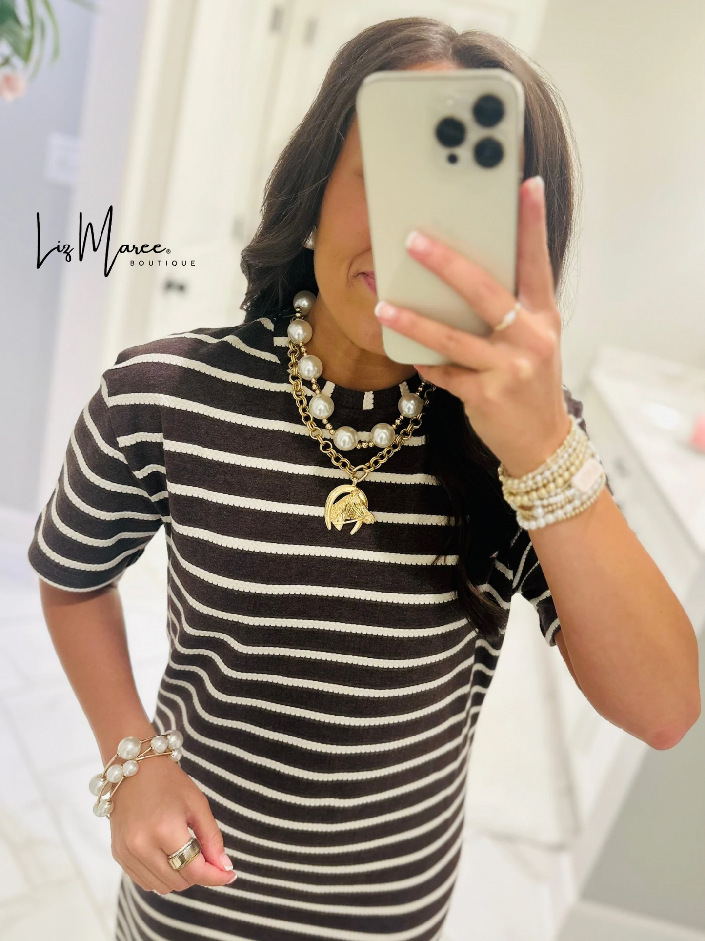 The Abigail Heathered Cocoa Striped Midi Dress