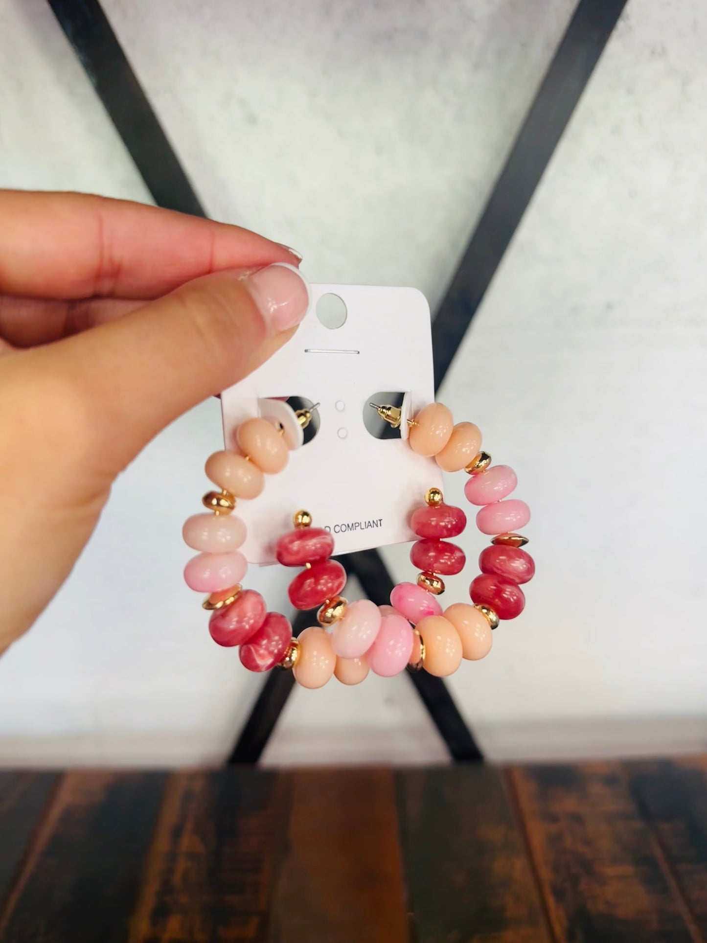 Pink Marble & CCB Beaded Hoop Earring