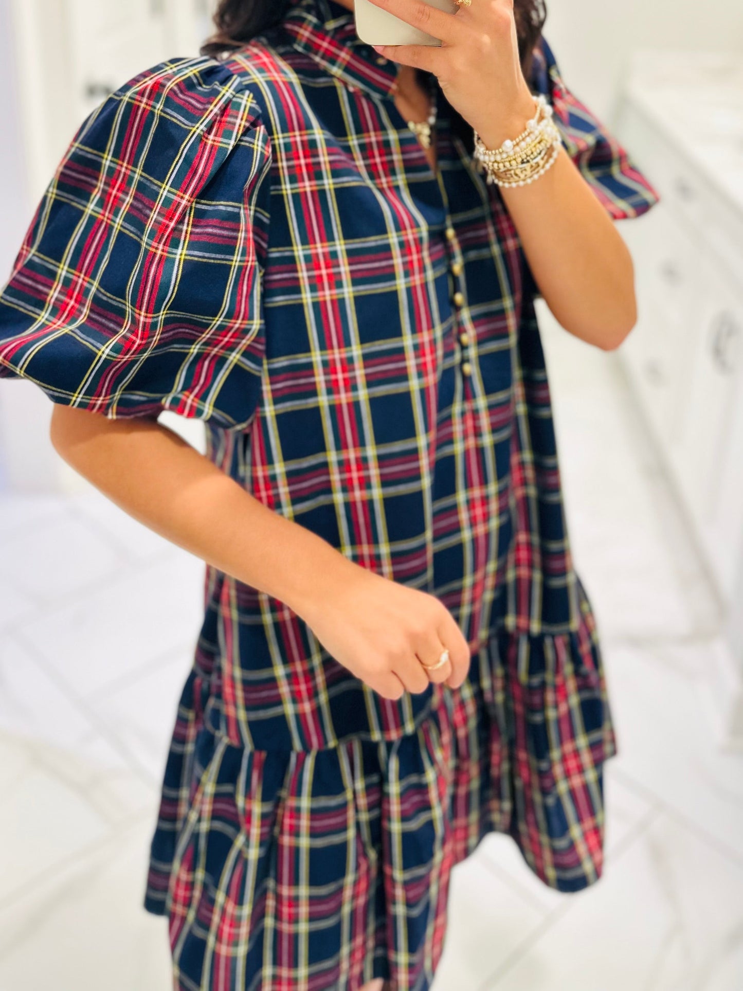 The Carol Navy Holiday Plaid Dress