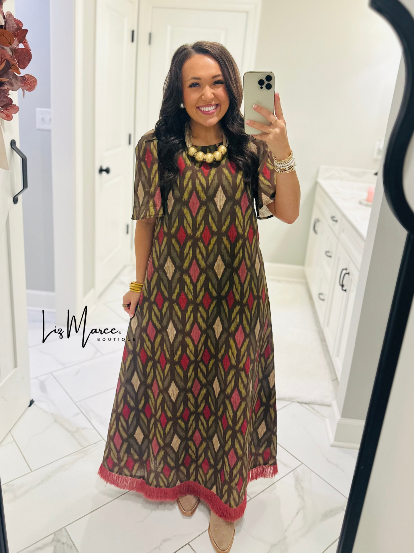 The Madeline Chocolate Brown Geometric Maxi Dress