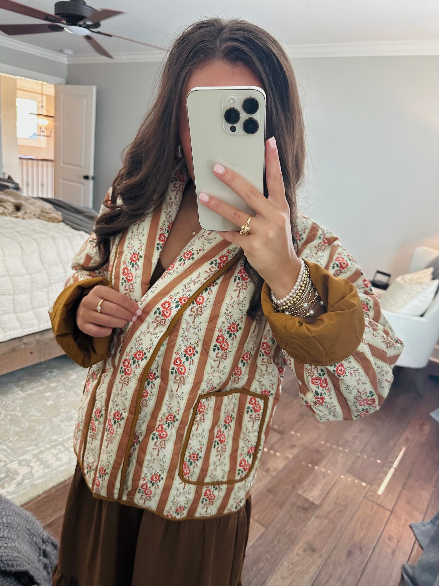 The Lenny Floral Coquette Quilted Open Jacket