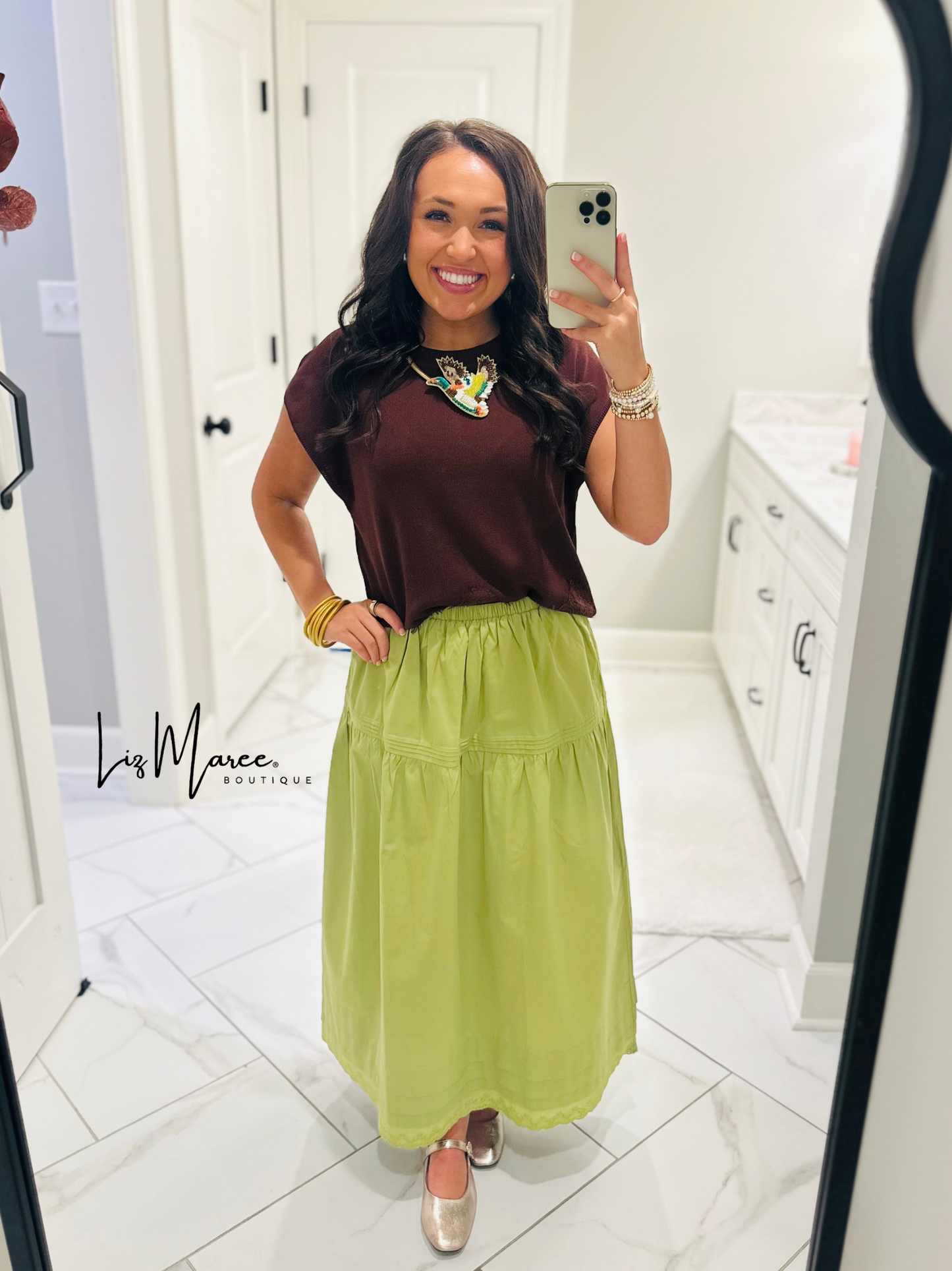 The Emma Avocado Green Midi Skirt