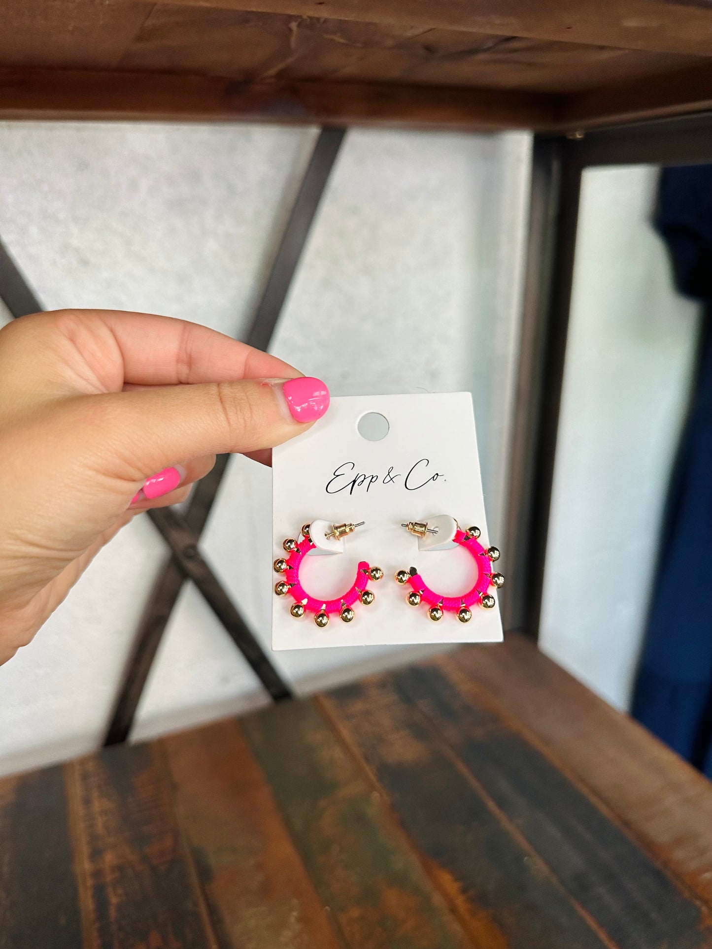 Gold and Pink Stud Hoops