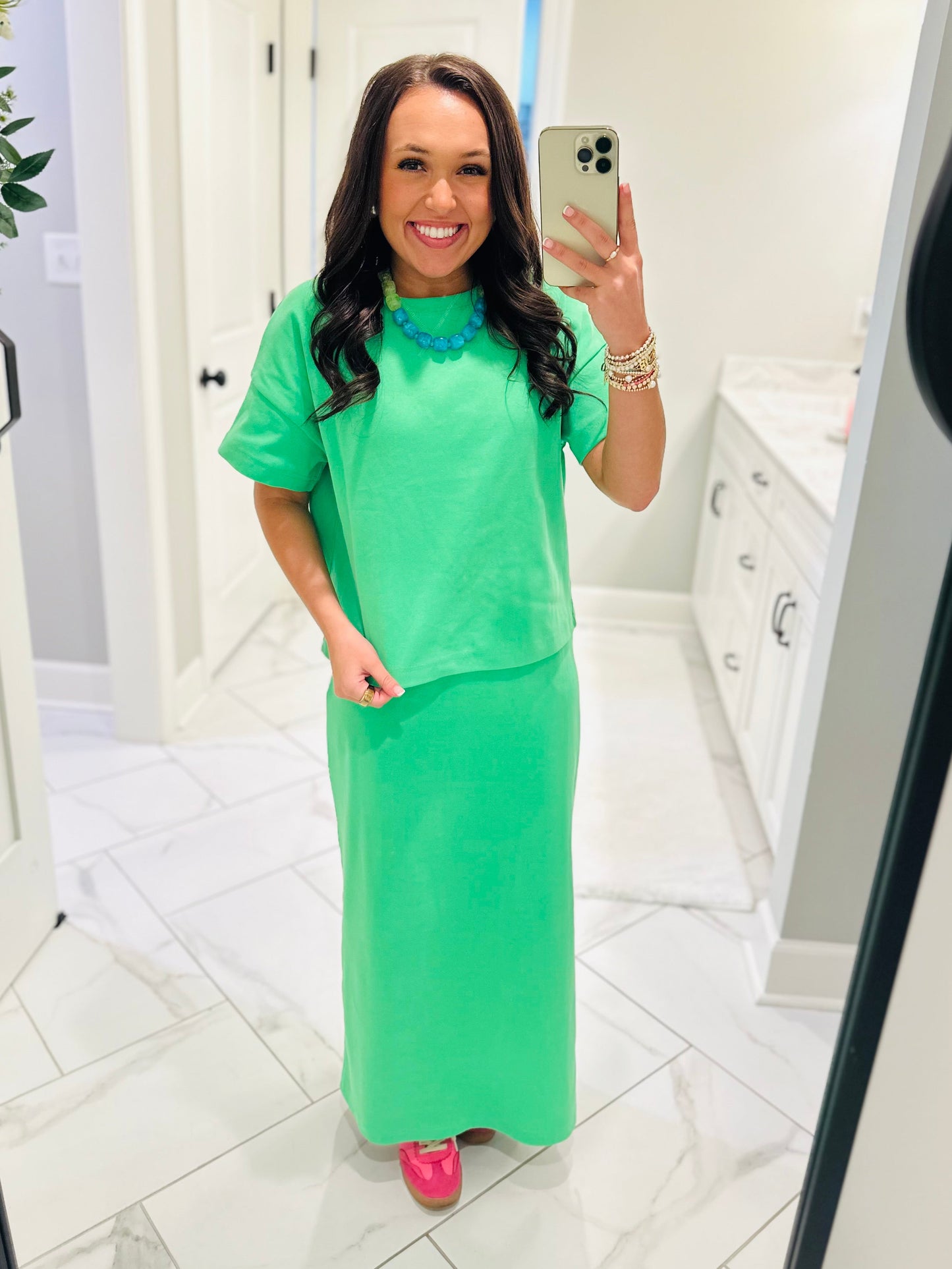The Sonny Green Knit Top + Skirt Set