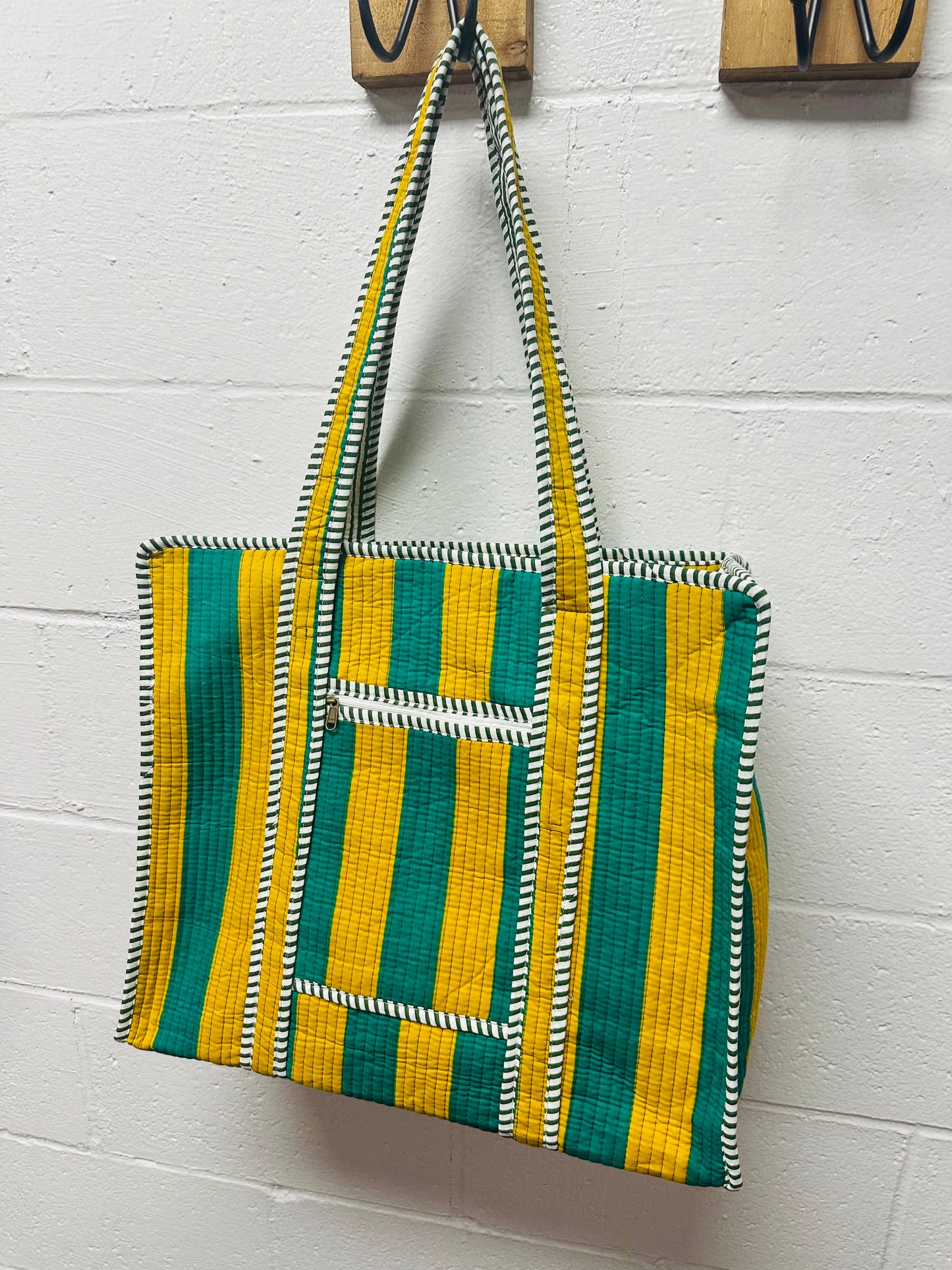 The Green + Orange Striped Quilted Tote Bag