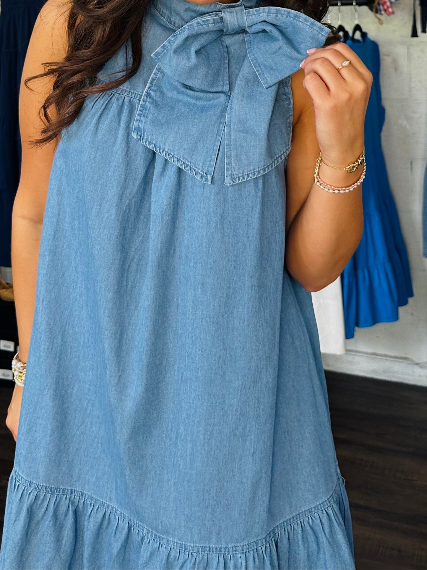 The Skylah Denim Bow Dress