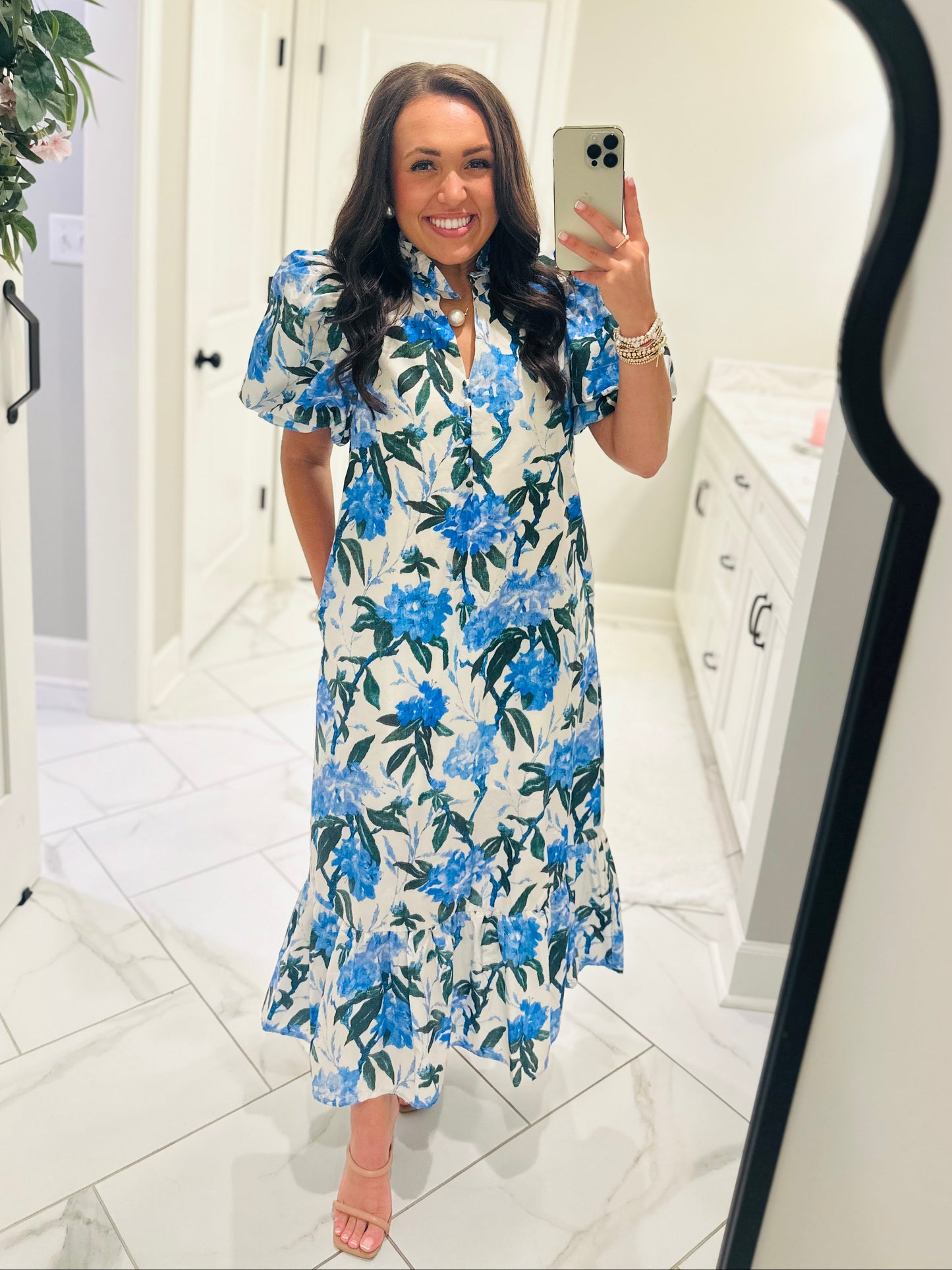 The Jane Blue Floral Midi Dress