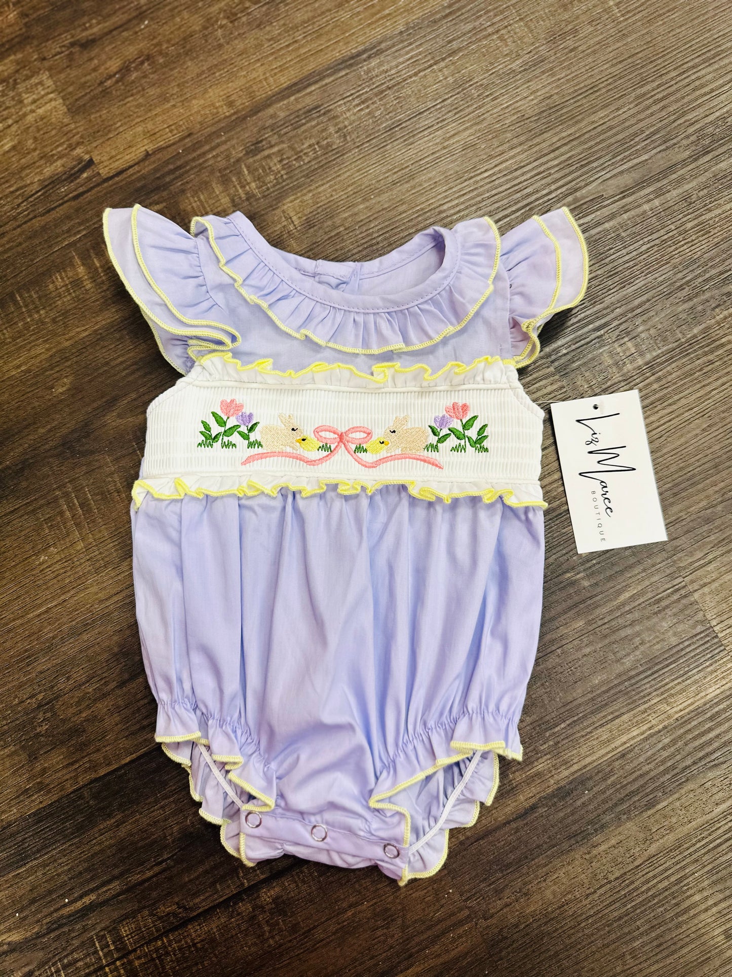 The Lavender Easter Smocked Embroidered Bubble - Infant