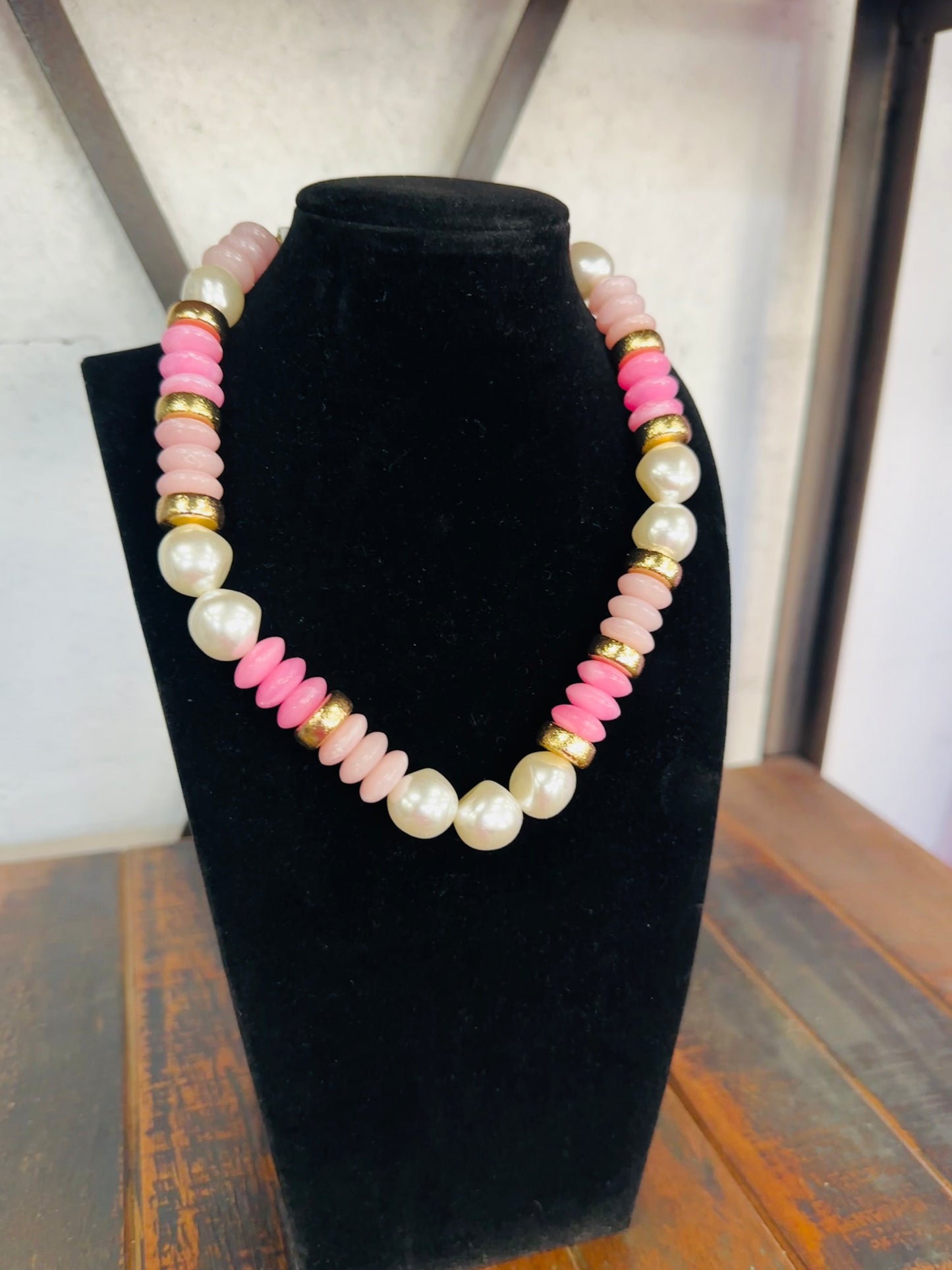 Pink + Gold Pearl Bead Necklace