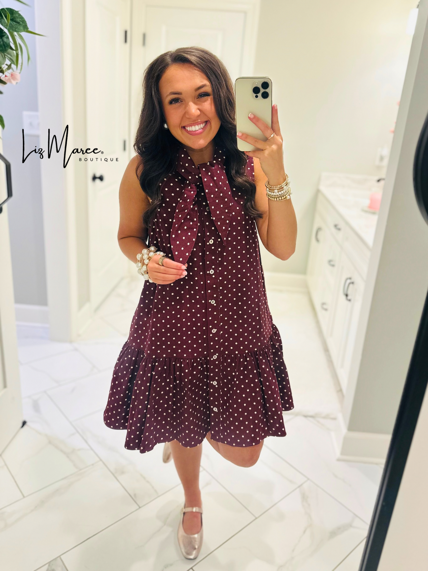 The Stella Burgundy Polka Dot Denim Dress