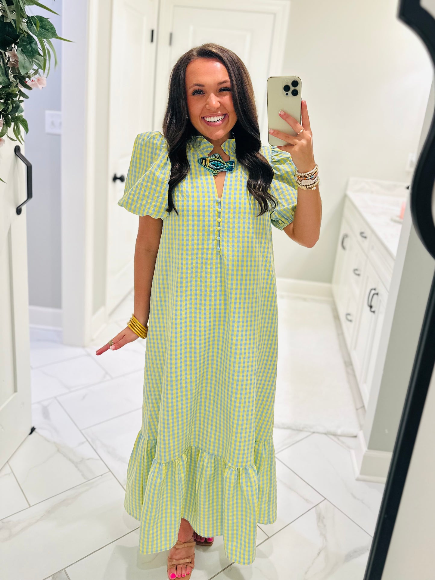 The Emilee Blue Gingham Midi Dress