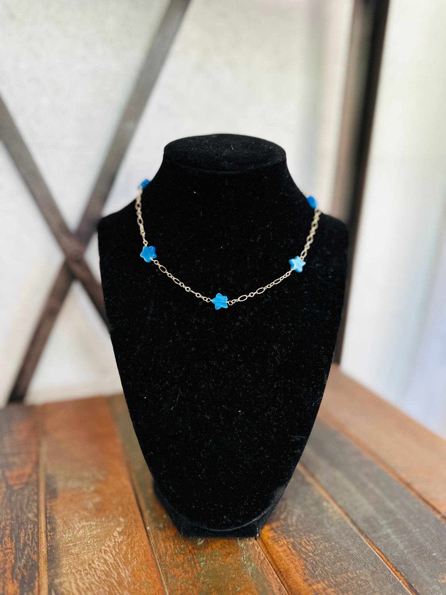 Blue Little Star Station Necklace