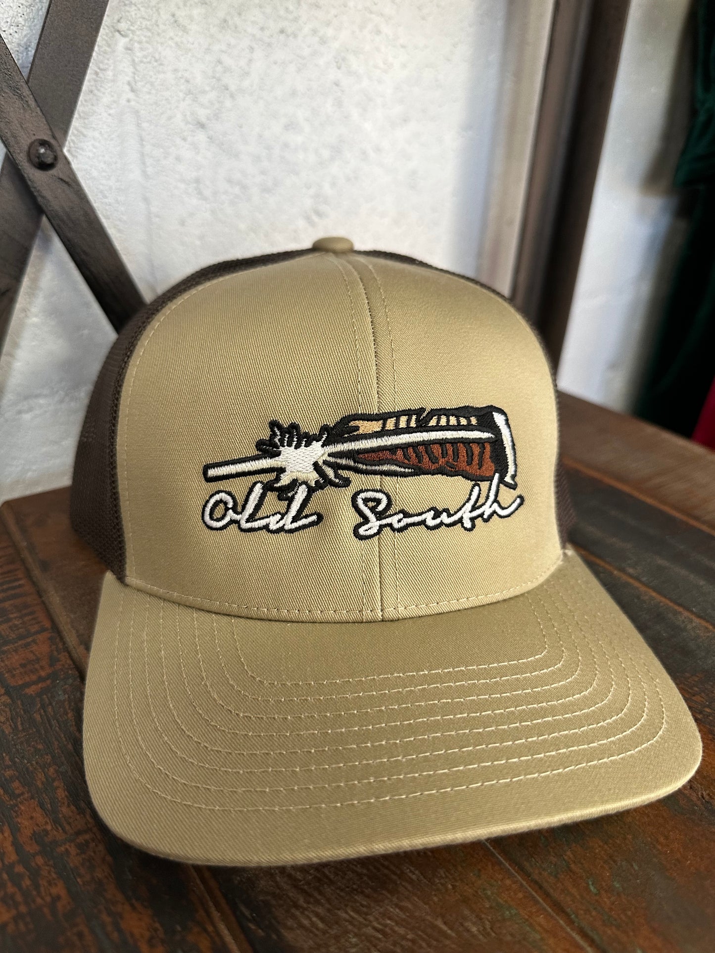 Turkey Feather Trucker Hat (Khaki/Brown)