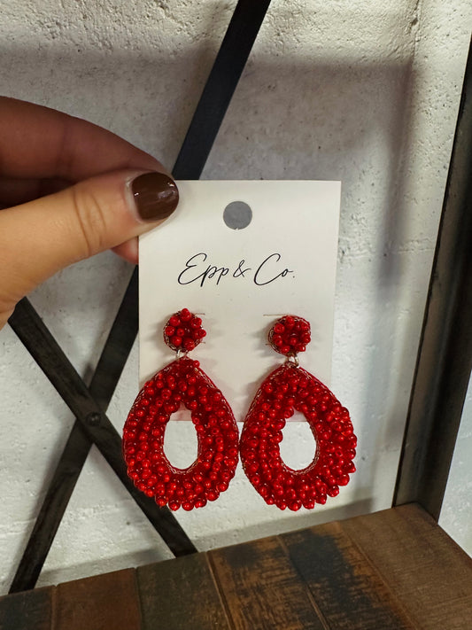 Red Beaded Oval Drops