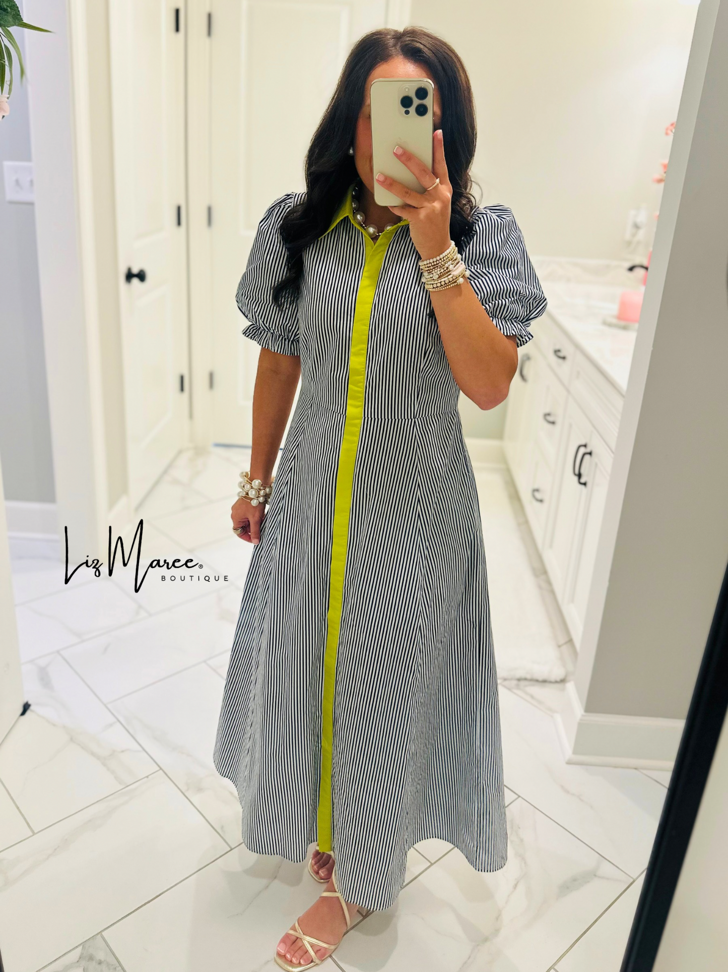 The Remy Navy Striped Midi Dress