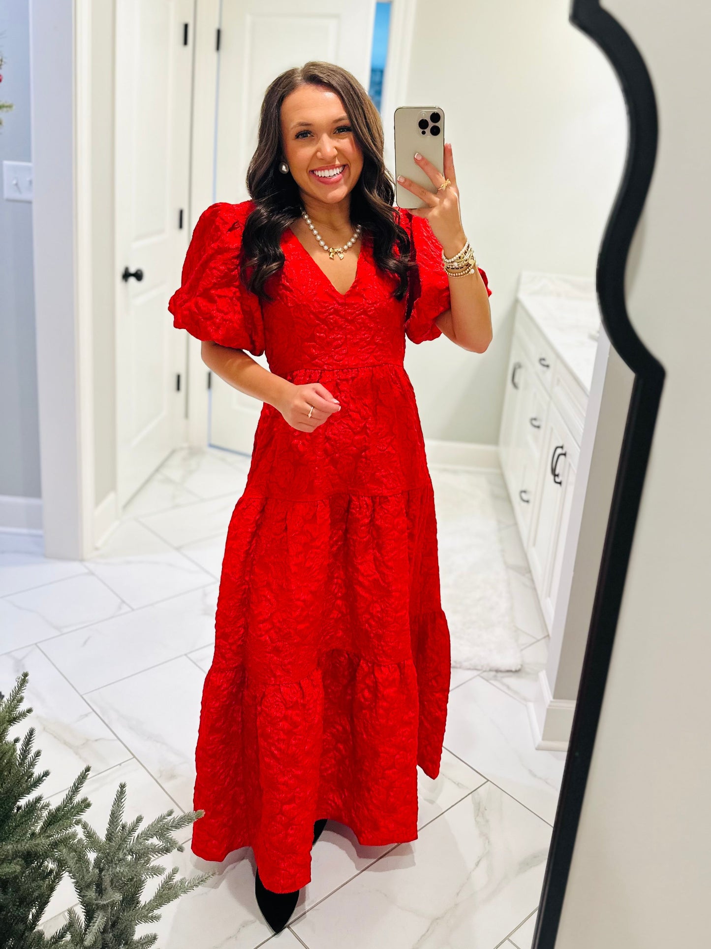 The Aria Red Jacquard Maxi Dress