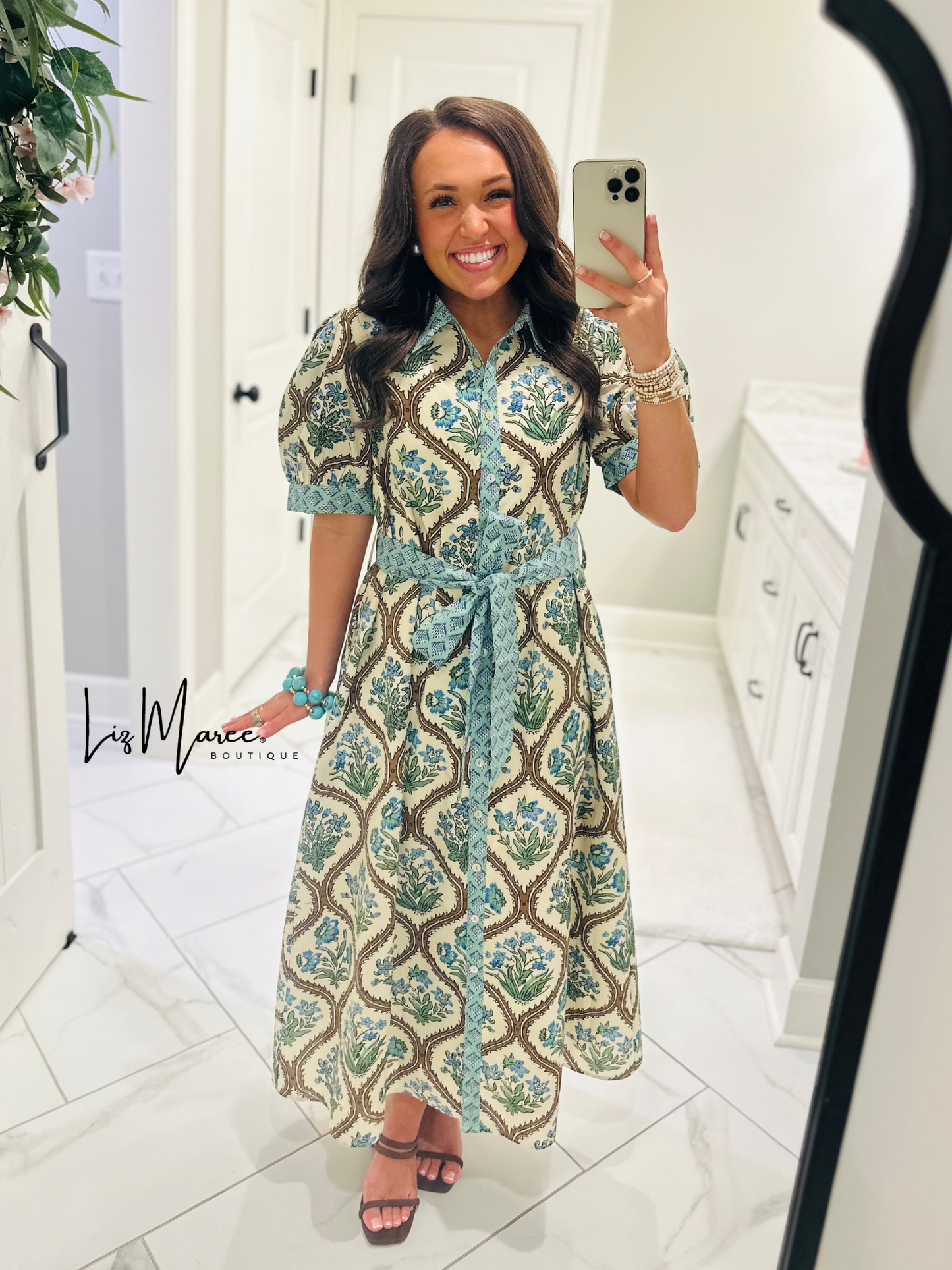 The Wrenley Natural Floral Midi Dress